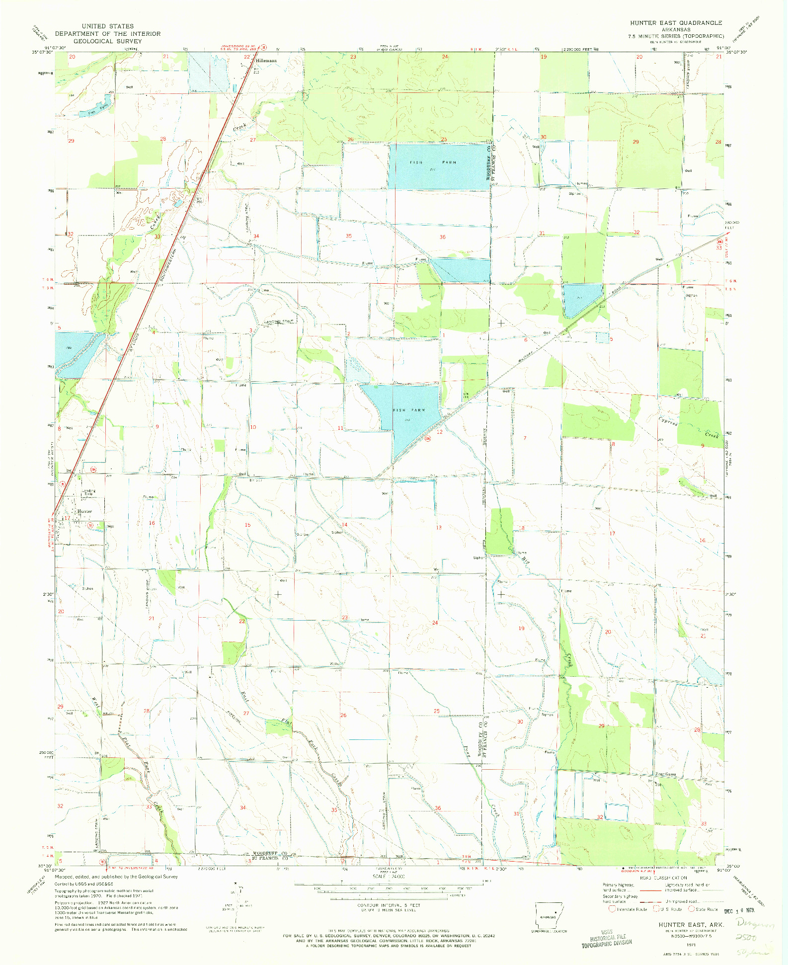 USGS 1:24000-SCALE QUADRANGLE FOR HUNTER EAST, AR 1971