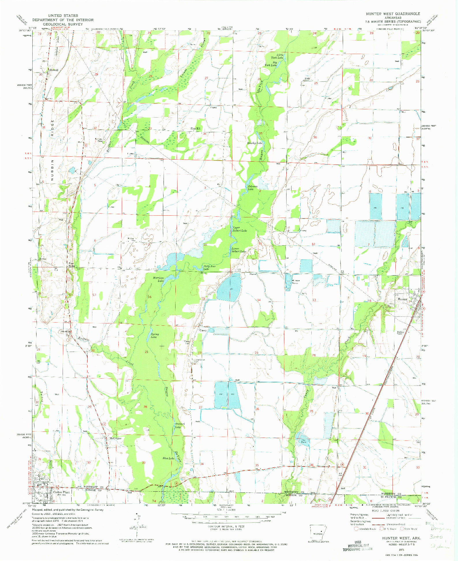 USGS 1:24000-SCALE QUADRANGLE FOR HUNTER WEST, AR 1971