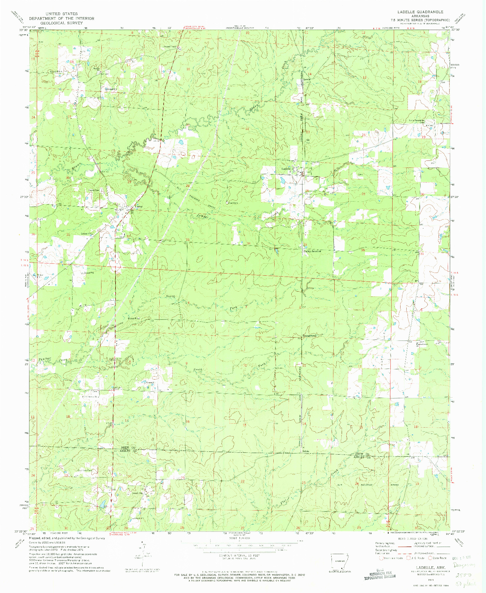 USGS 1:24000-SCALE QUADRANGLE FOR LADELLE, AR 1971
