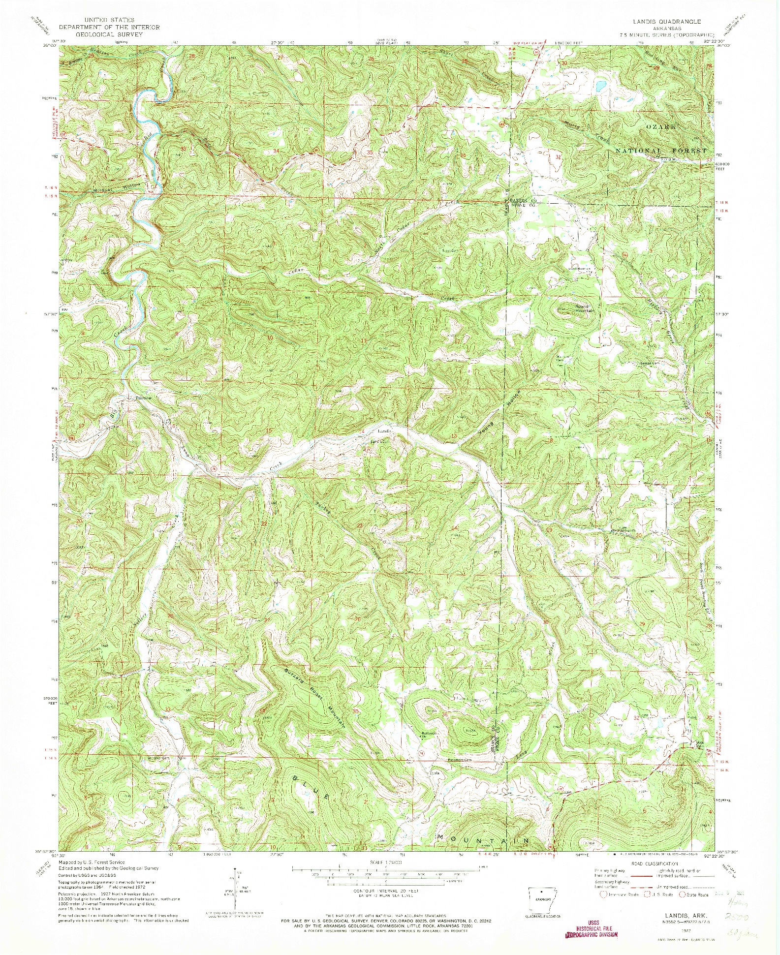 USGS 1:24000-SCALE QUADRANGLE FOR LANDIS, AR 1972