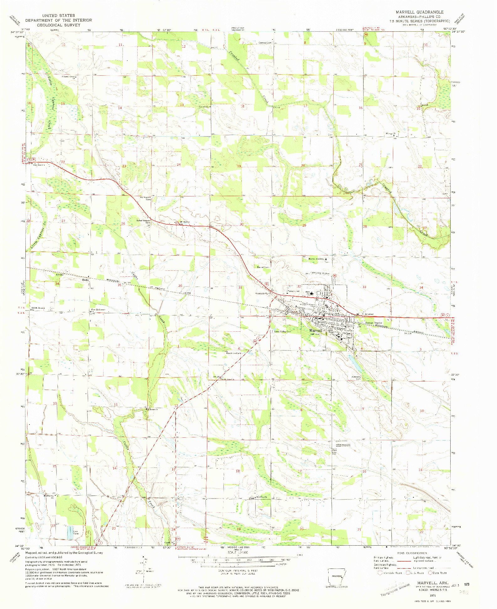 USGS 1:24000-SCALE QUADRANGLE FOR MARVELL, AR 1971