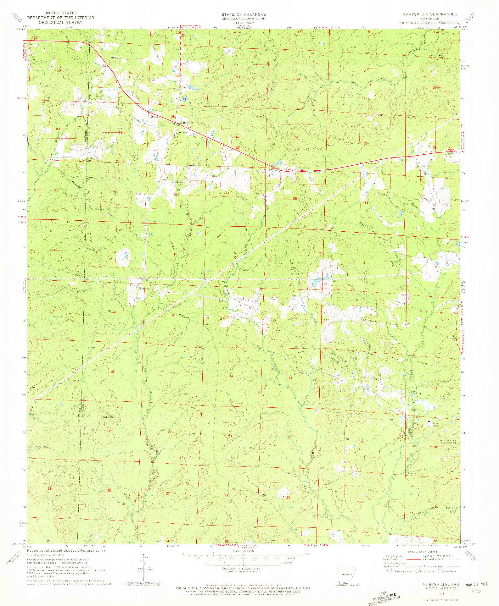 USGS 1:24000-SCALE QUADRANGLE FOR MARYSVILLE, AR 1971