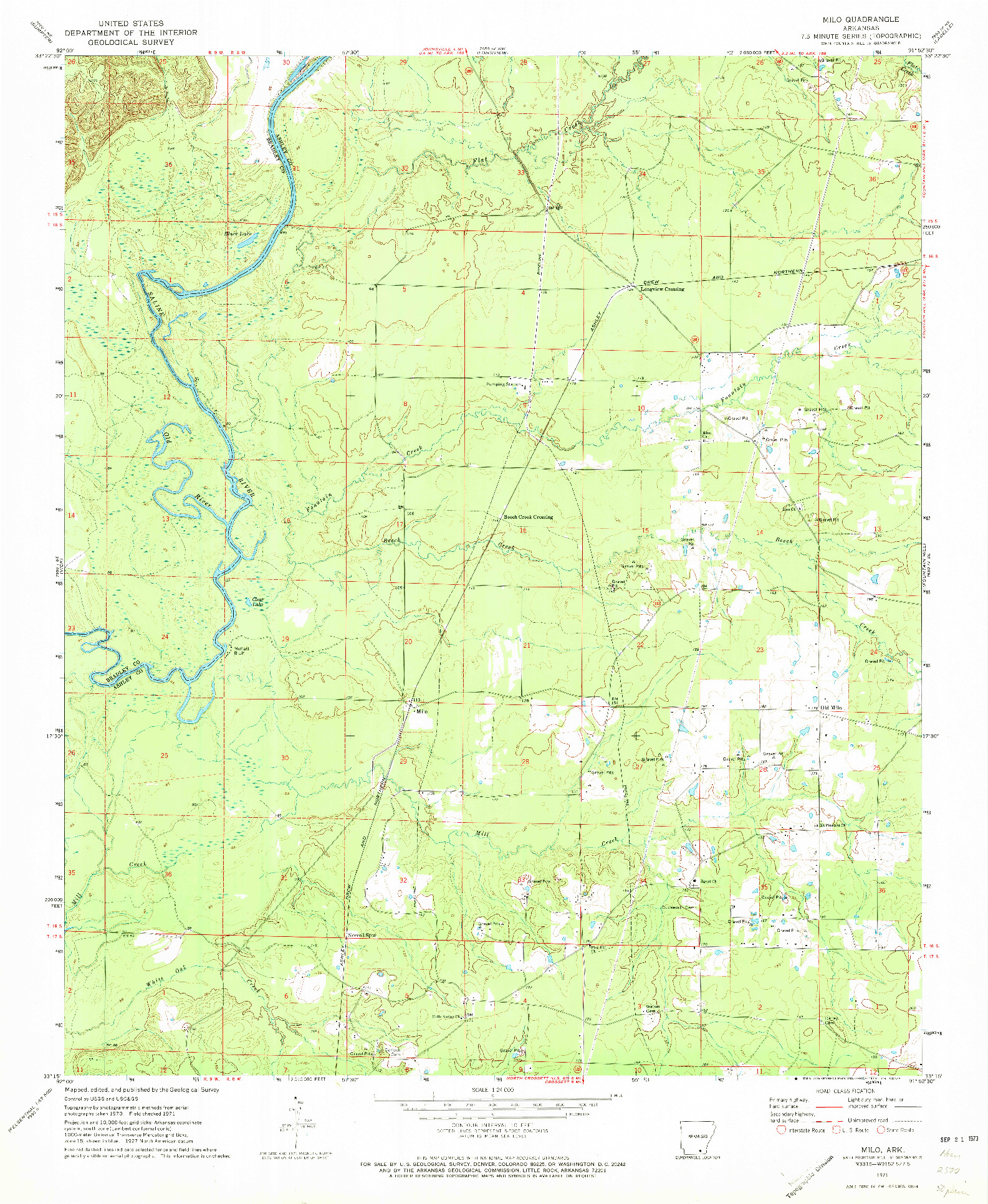USGS 1:24000-SCALE QUADRANGLE FOR MILO, AR 1971