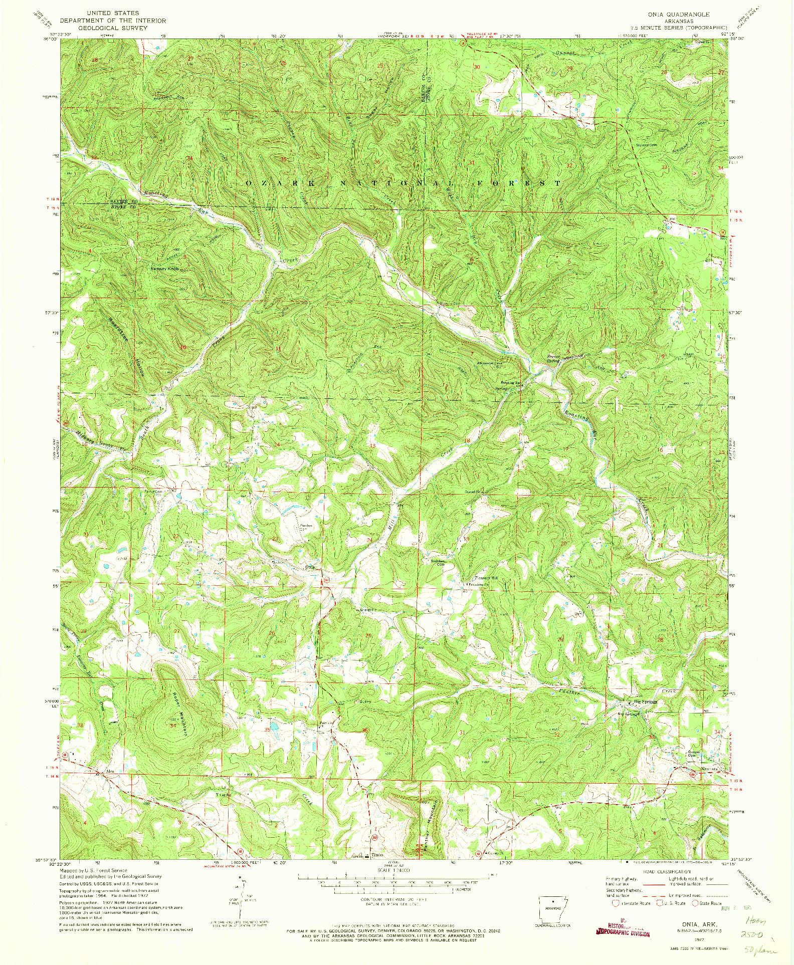 USGS 1:24000-SCALE QUADRANGLE FOR ONIA, AR 1972