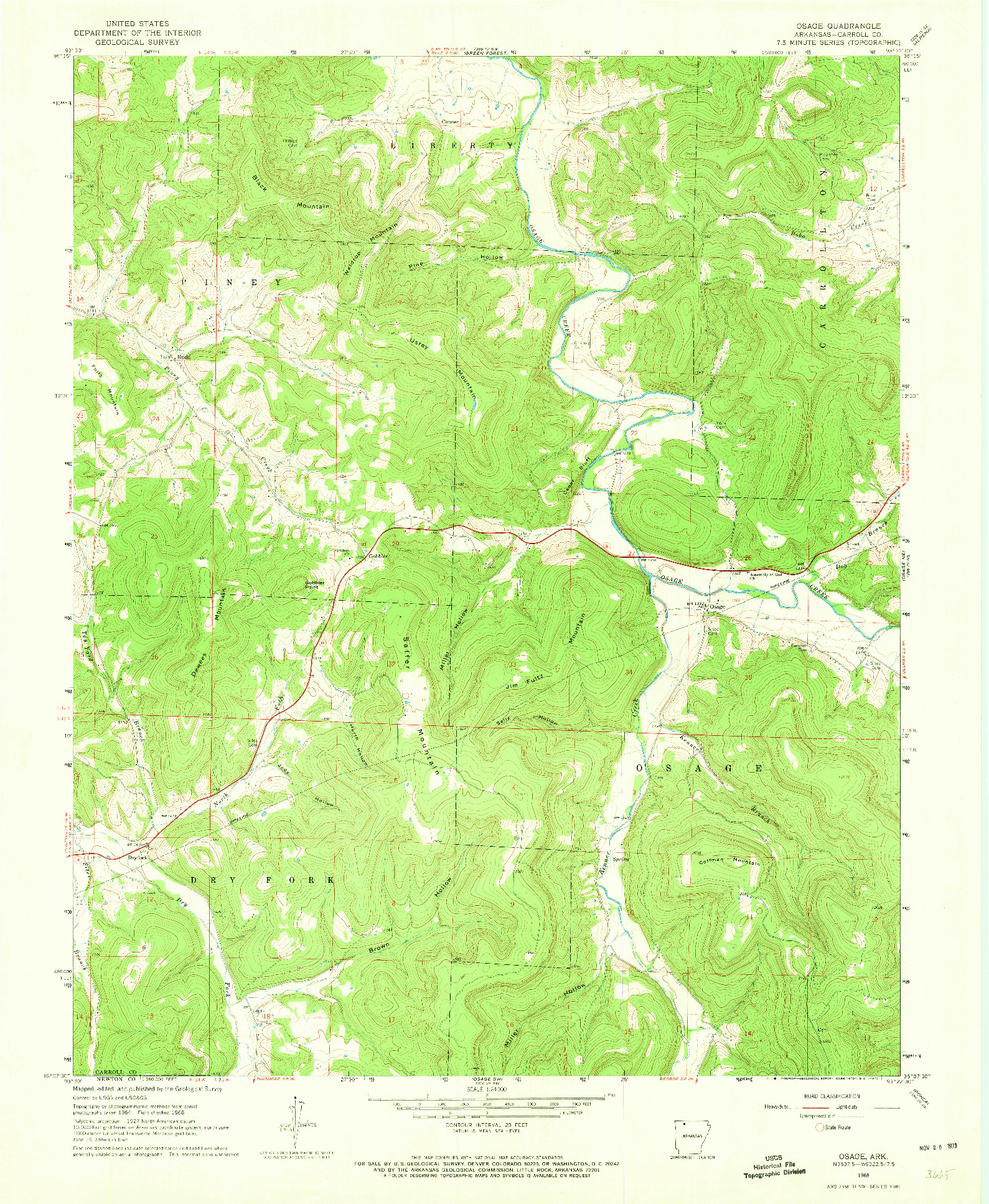 USGS 1:24000-SCALE QUADRANGLE FOR OSAGE, AR 1968