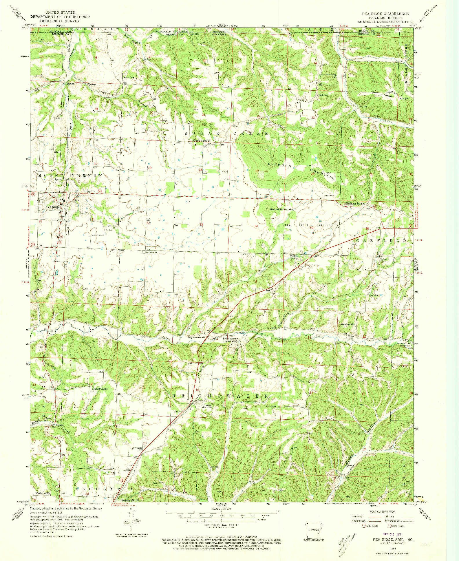 USGS 1:24000-SCALE QUADRANGLE FOR PEA RIDGE, AR 1958