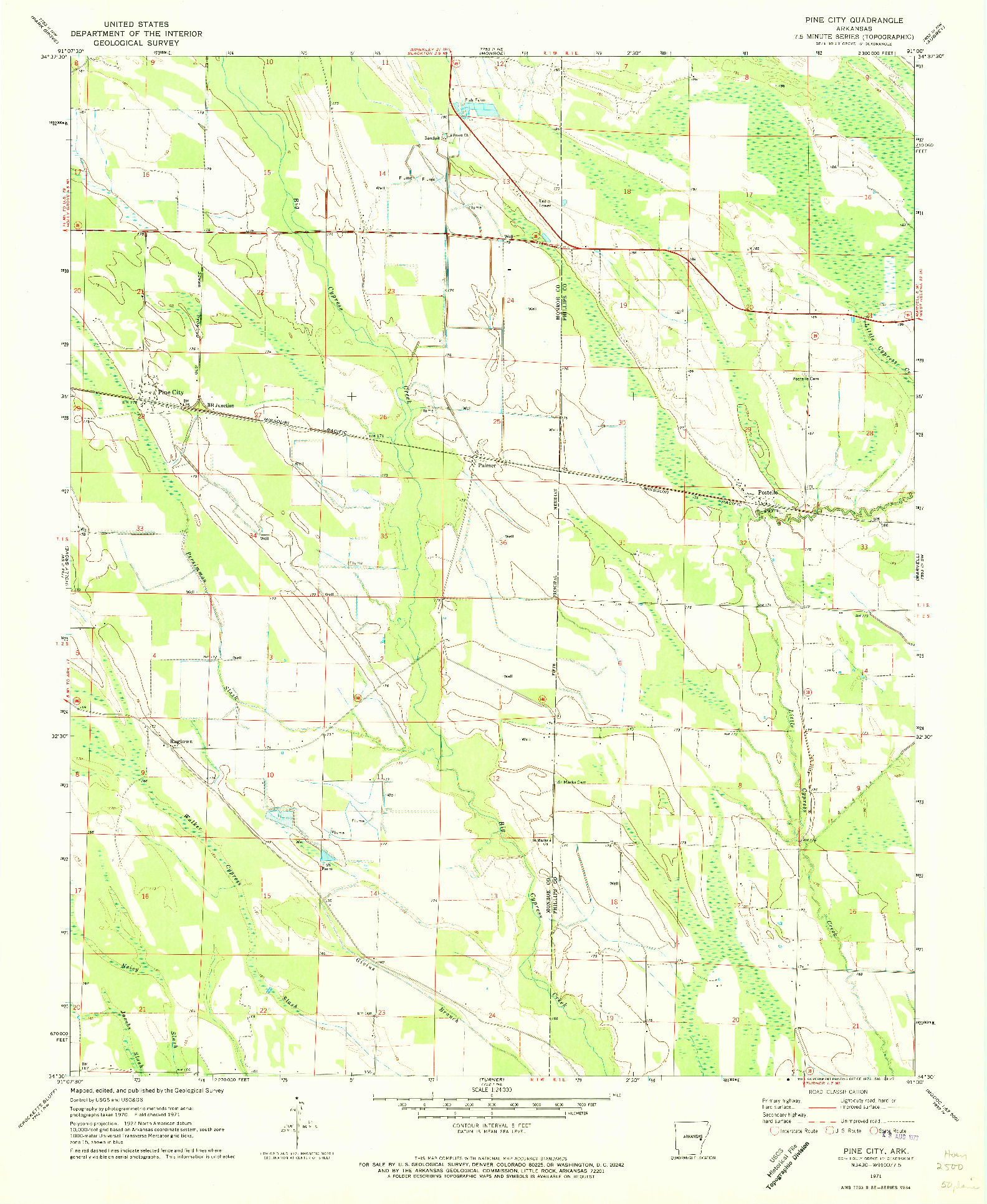 USGS 1:24000-SCALE QUADRANGLE FOR PINE CITY, AR 1971