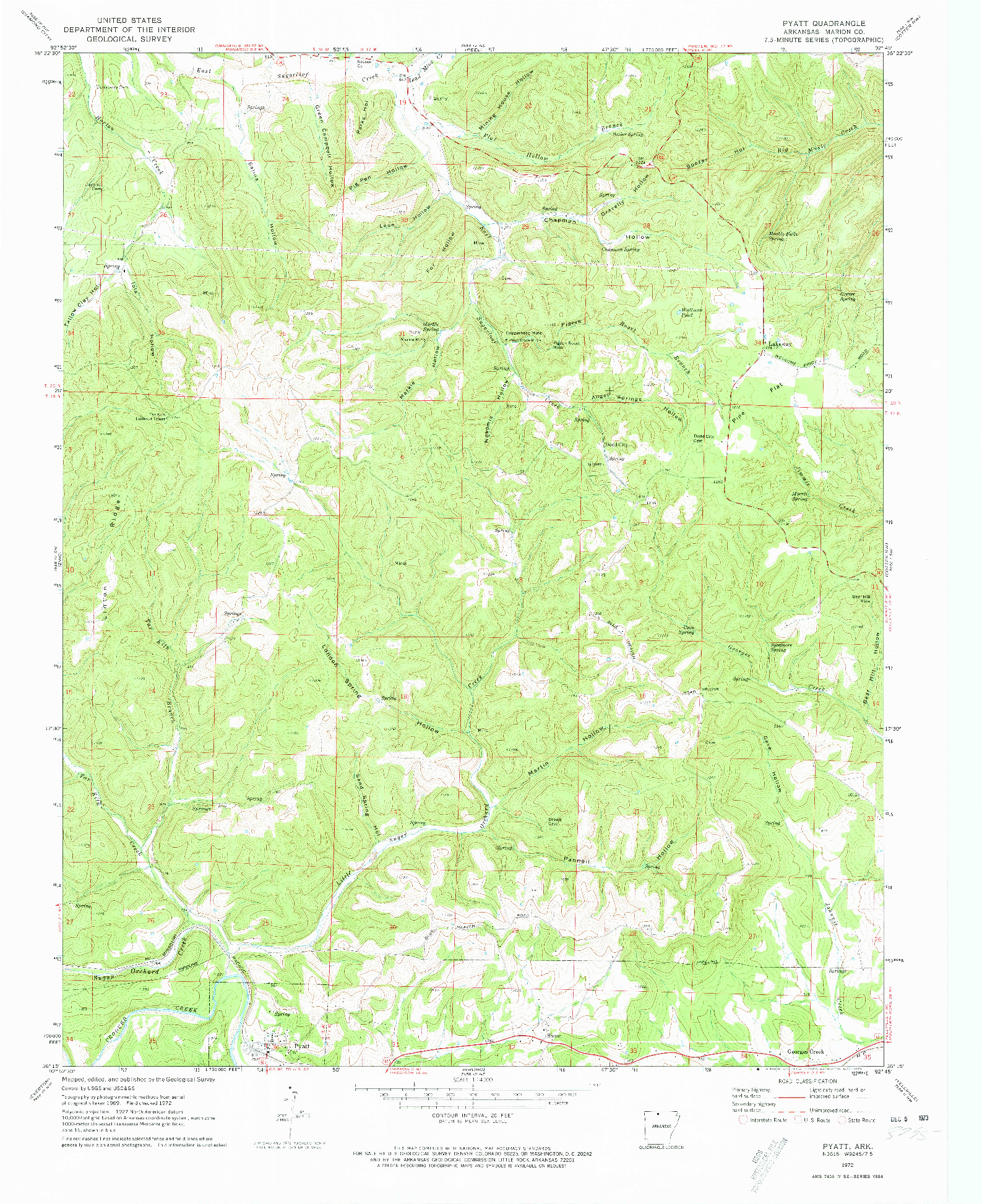 USGS 1:24000-SCALE QUADRANGLE FOR PYATT, AR 1972