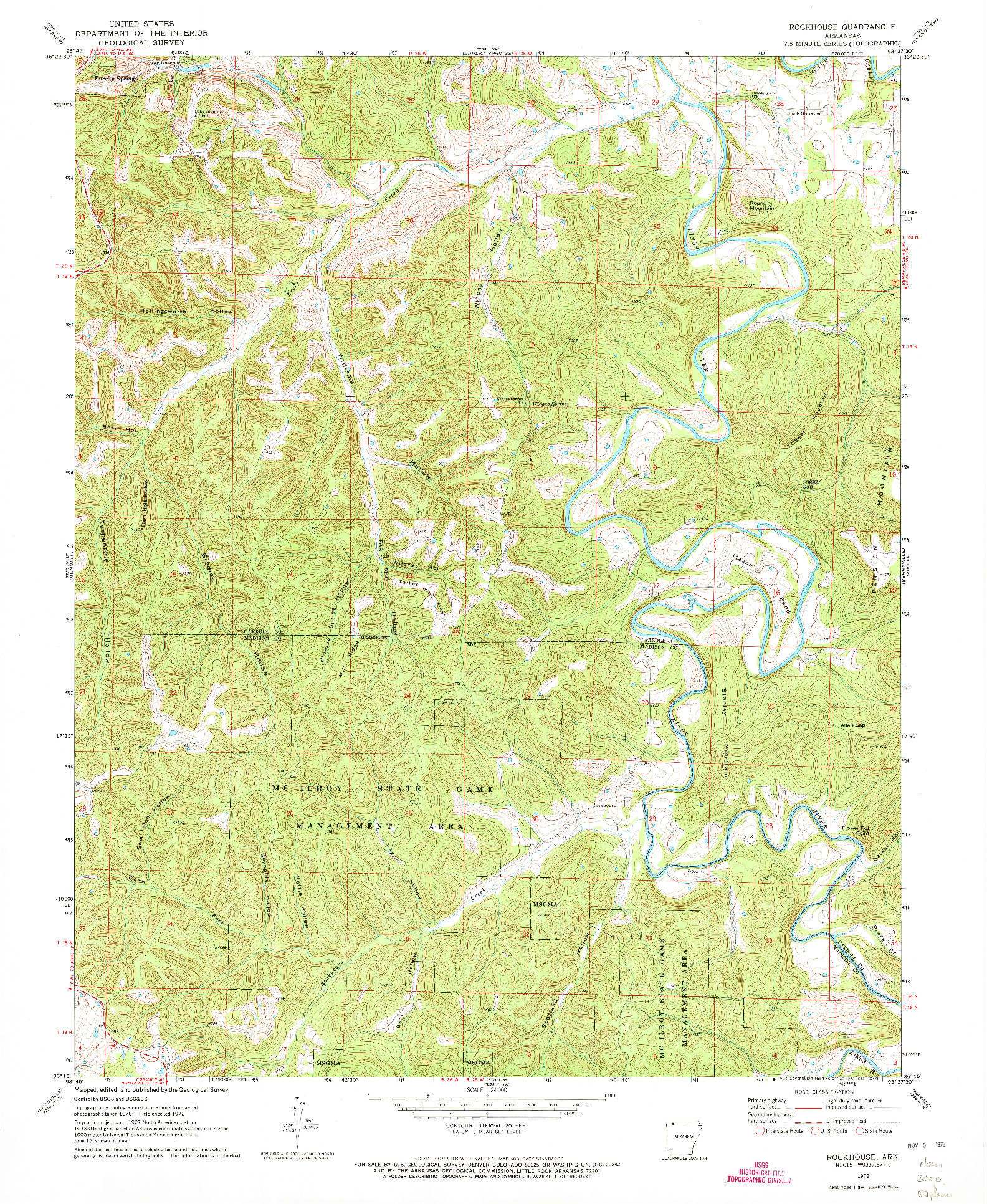 USGS 1:24000-SCALE QUADRANGLE FOR ROCKHOUSE, AR 1972