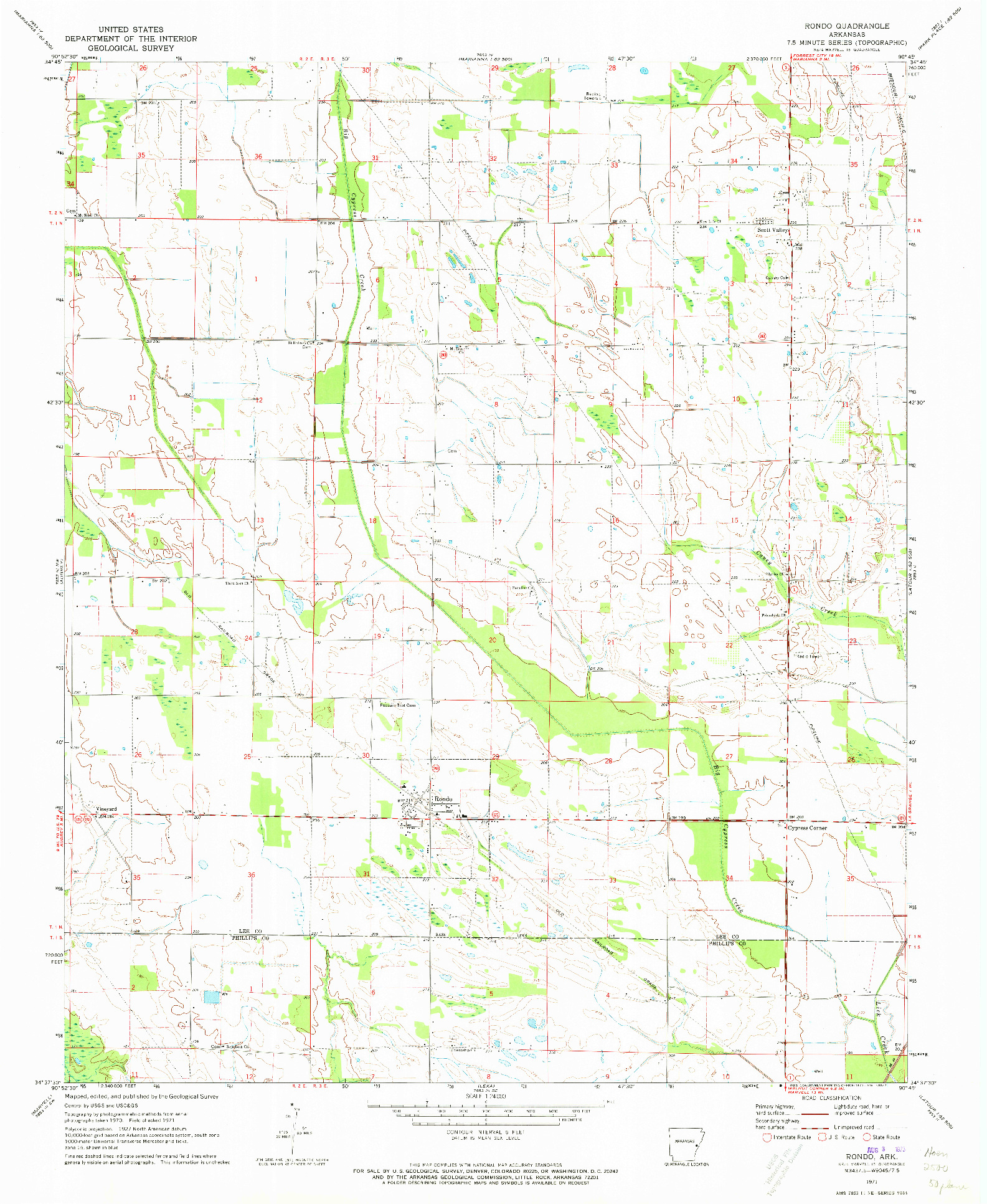 USGS 1:24000-SCALE QUADRANGLE FOR RONDO, AR 1971