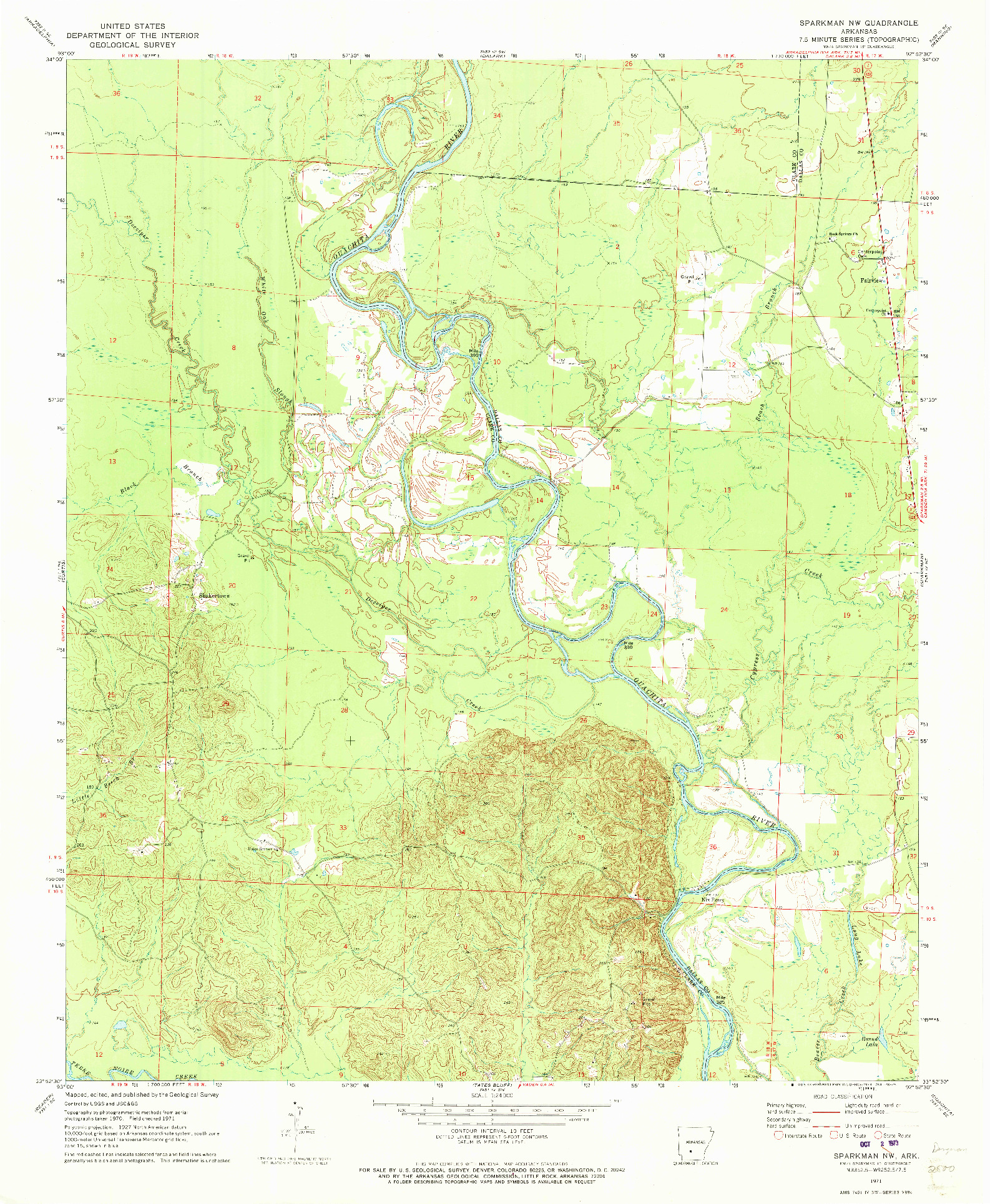 USGS 1:24000-SCALE QUADRANGLE FOR SPARKMAN NW, AR 1971