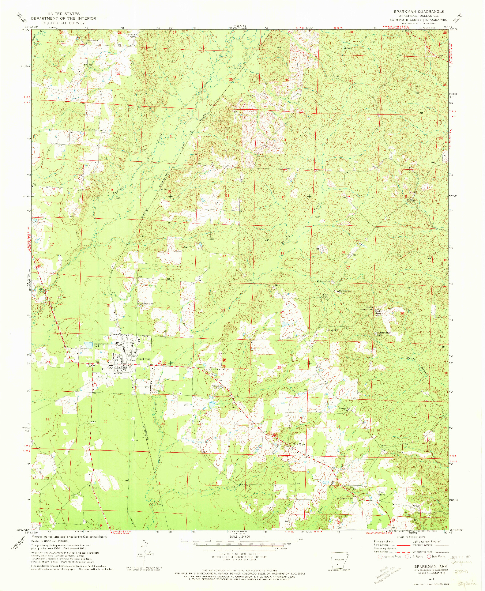 USGS 1:24000-SCALE QUADRANGLE FOR SPARKMAN, AR 1971