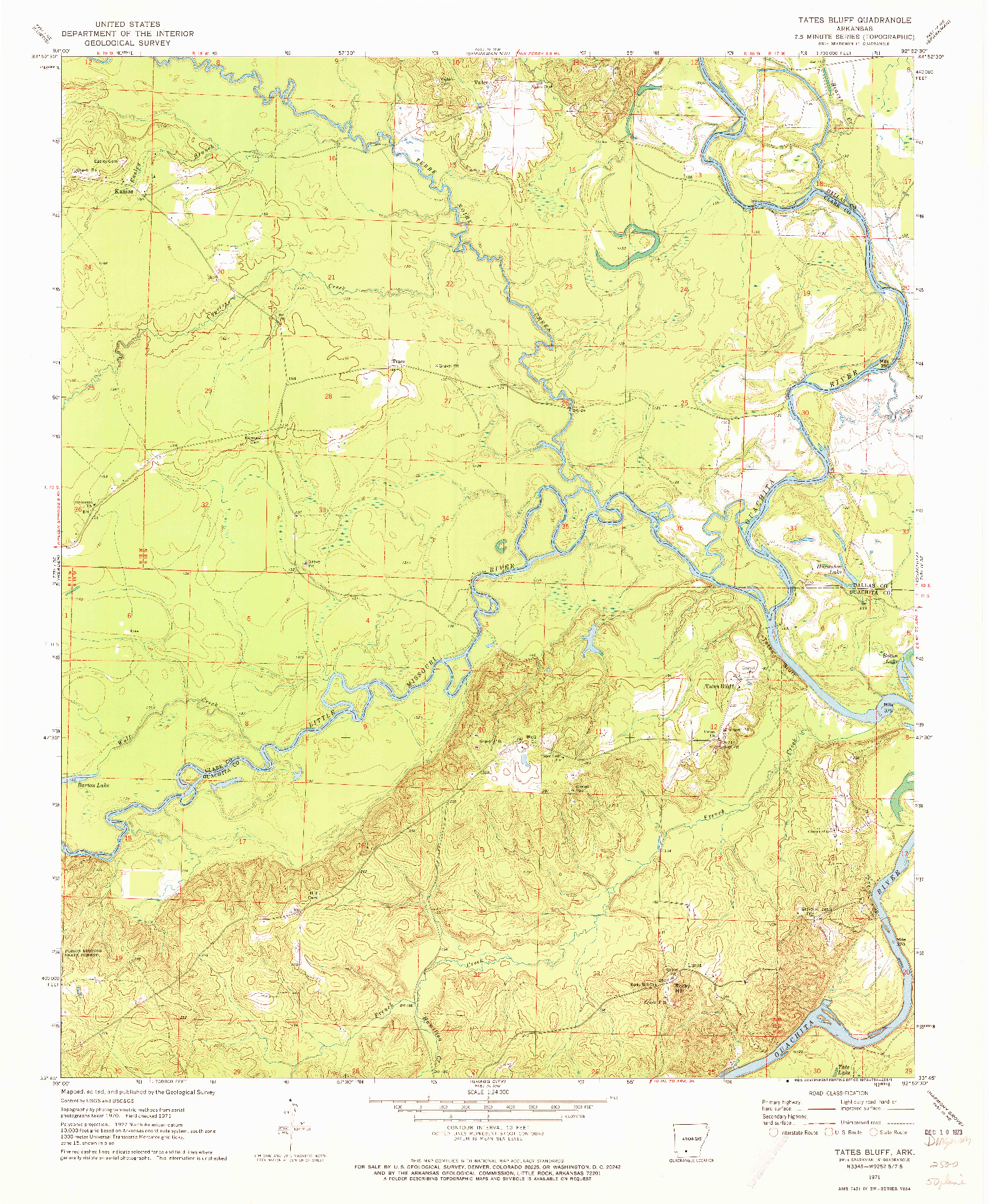 USGS 1:24000-SCALE QUADRANGLE FOR TATES BLUFF, AR 1971