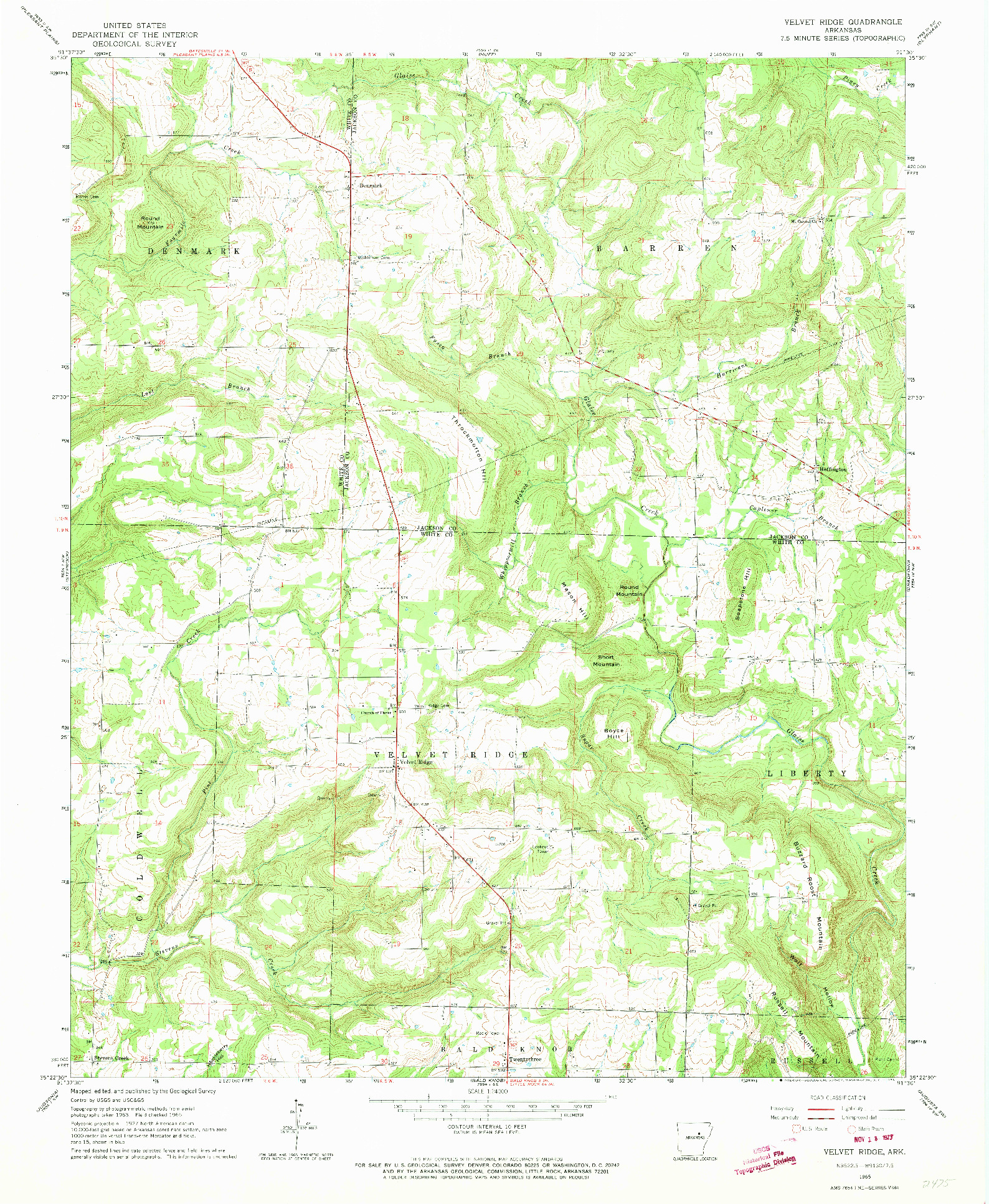 USGS 1:24000-SCALE QUADRANGLE FOR VELVET RIDGE, AR 1965