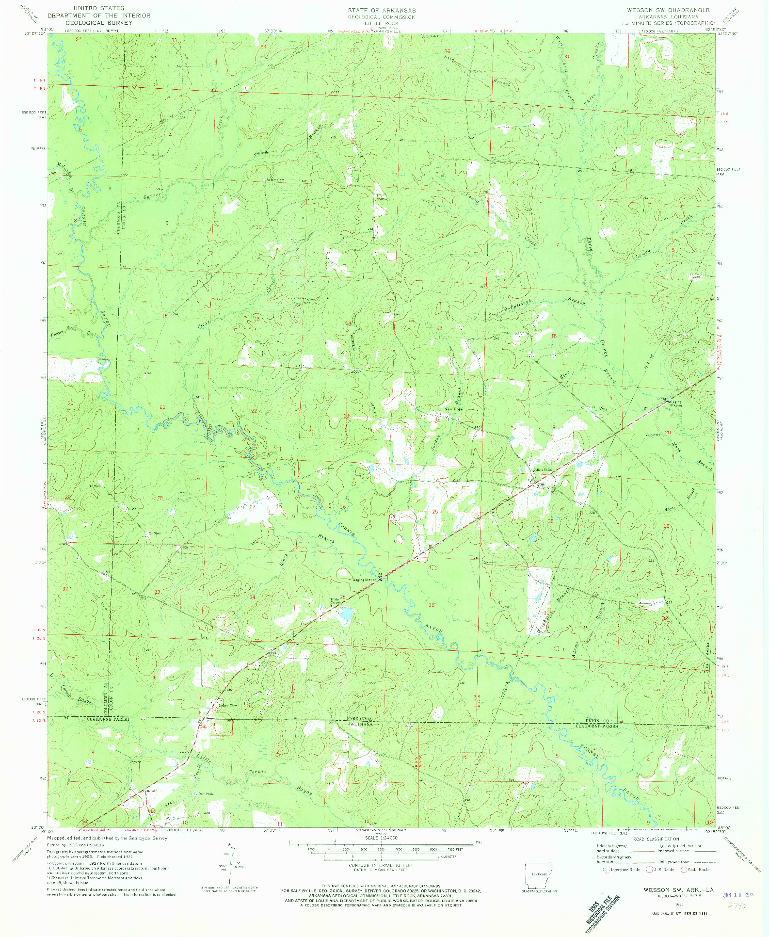 USGS 1:24000-SCALE QUADRANGLE FOR WESSON SW, AR 1971