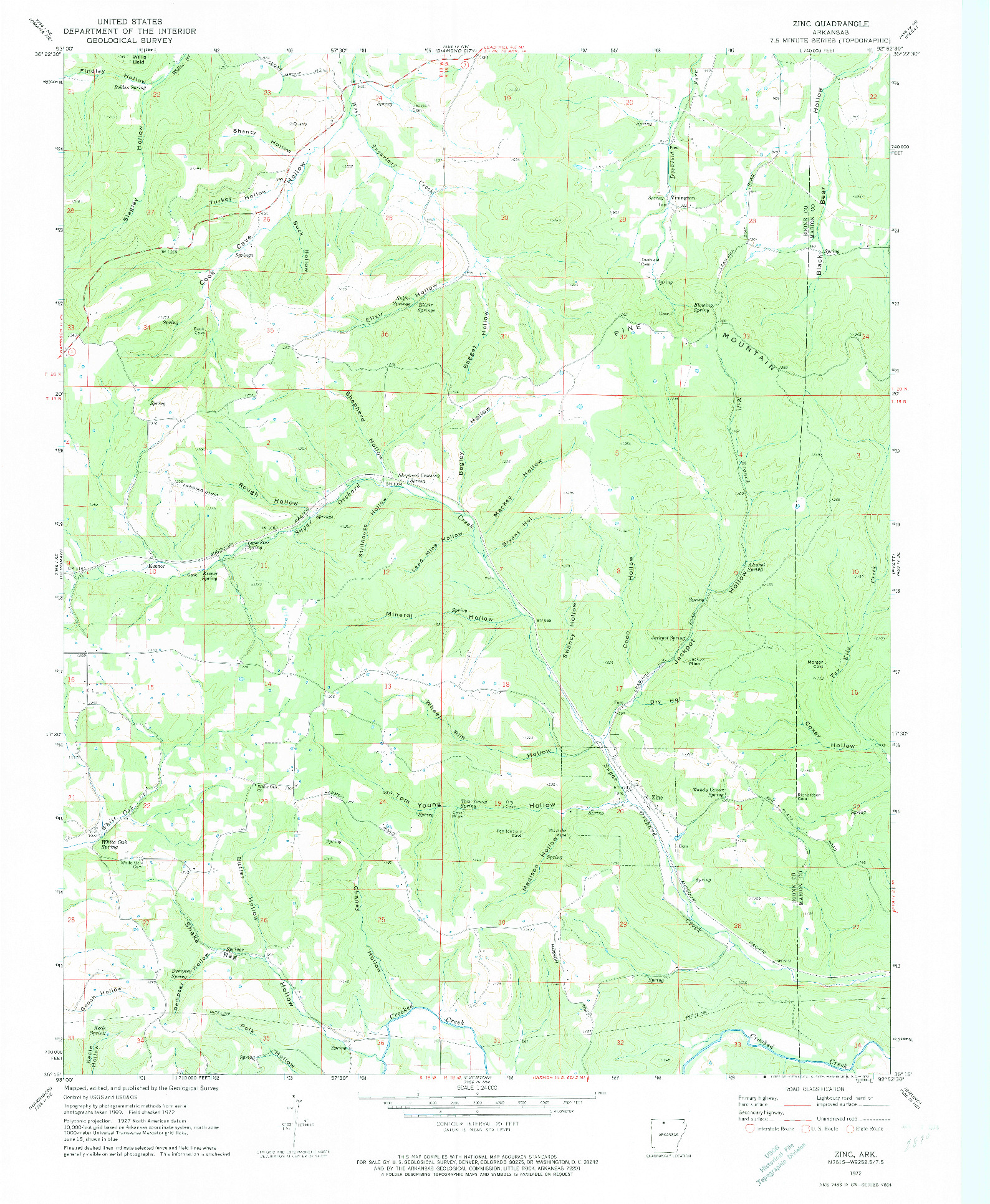 USGS 1:24000-SCALE QUADRANGLE FOR ZINC, AR 1972