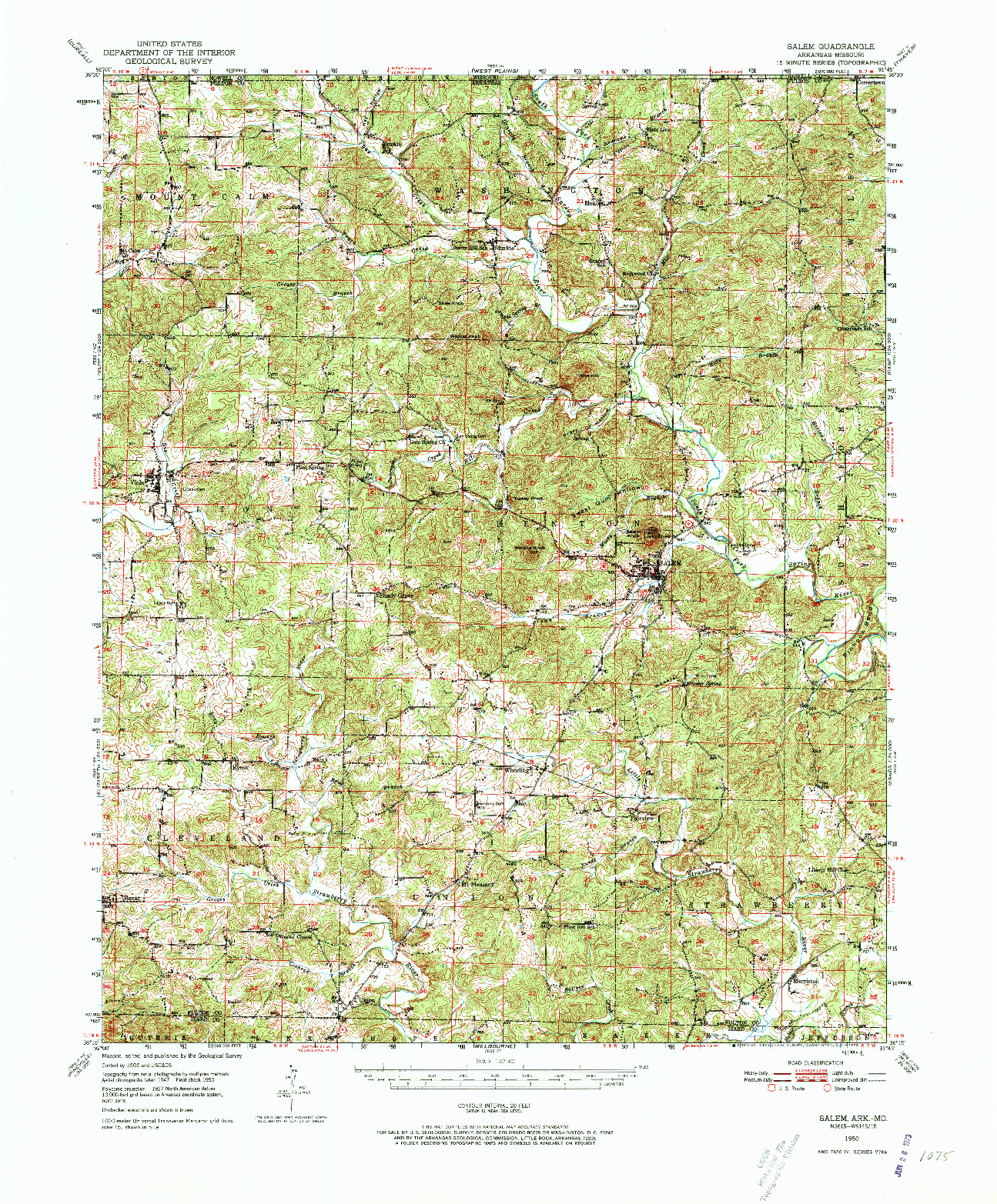 USGS 1:62500-SCALE QUADRANGLE FOR SALEM, AR 1950