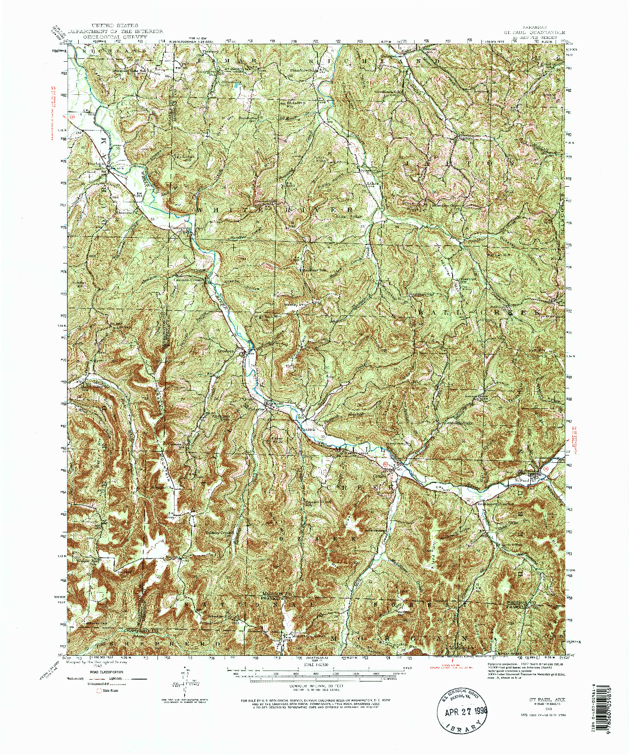 USGS 1:62500-SCALE QUADRANGLE FOR ST. PAUL, AR 1943