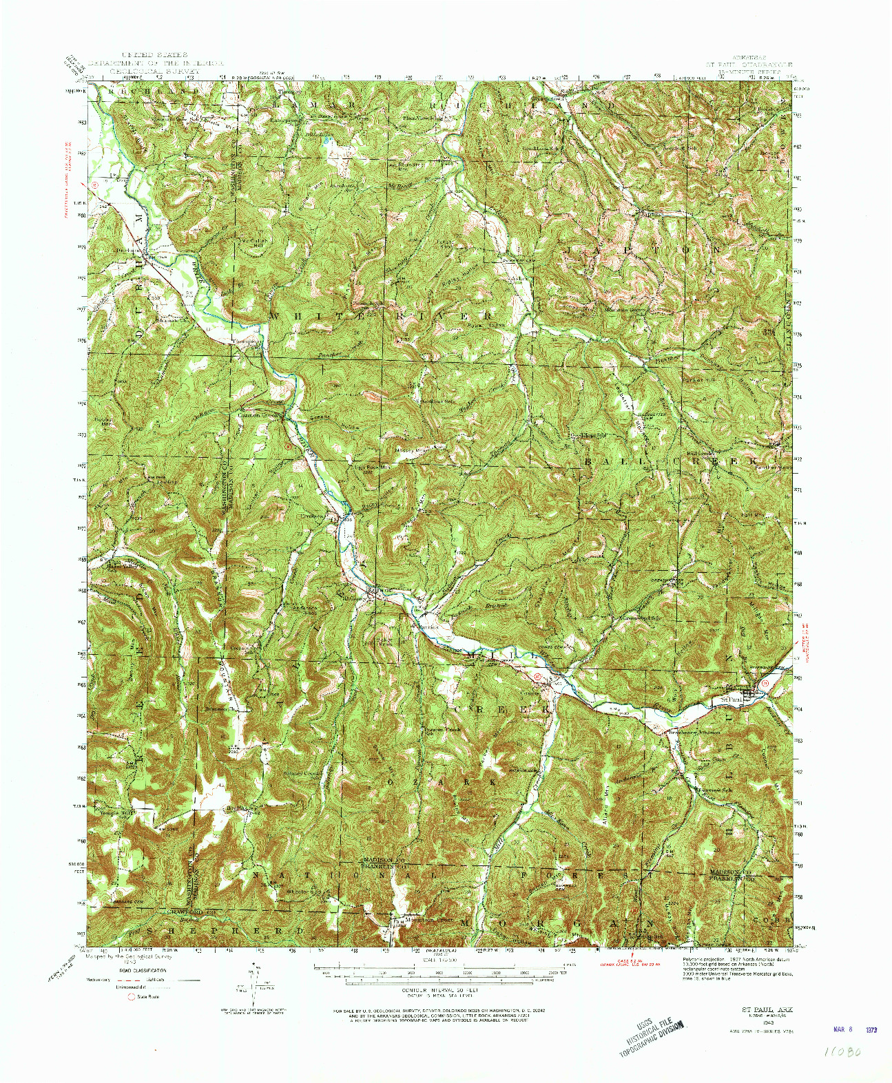 USGS 1:62500-SCALE QUADRANGLE FOR ST. PAUL, AR 1943