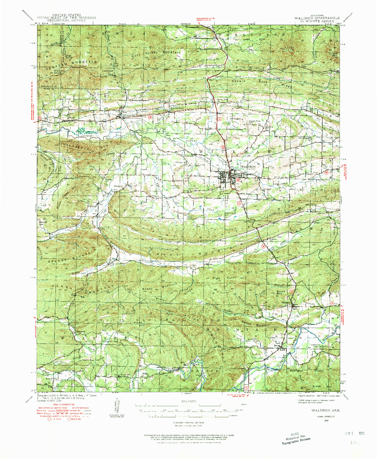 USGS 1:62500-SCALE QUADRANGLE FOR WALDRON, AR 1939