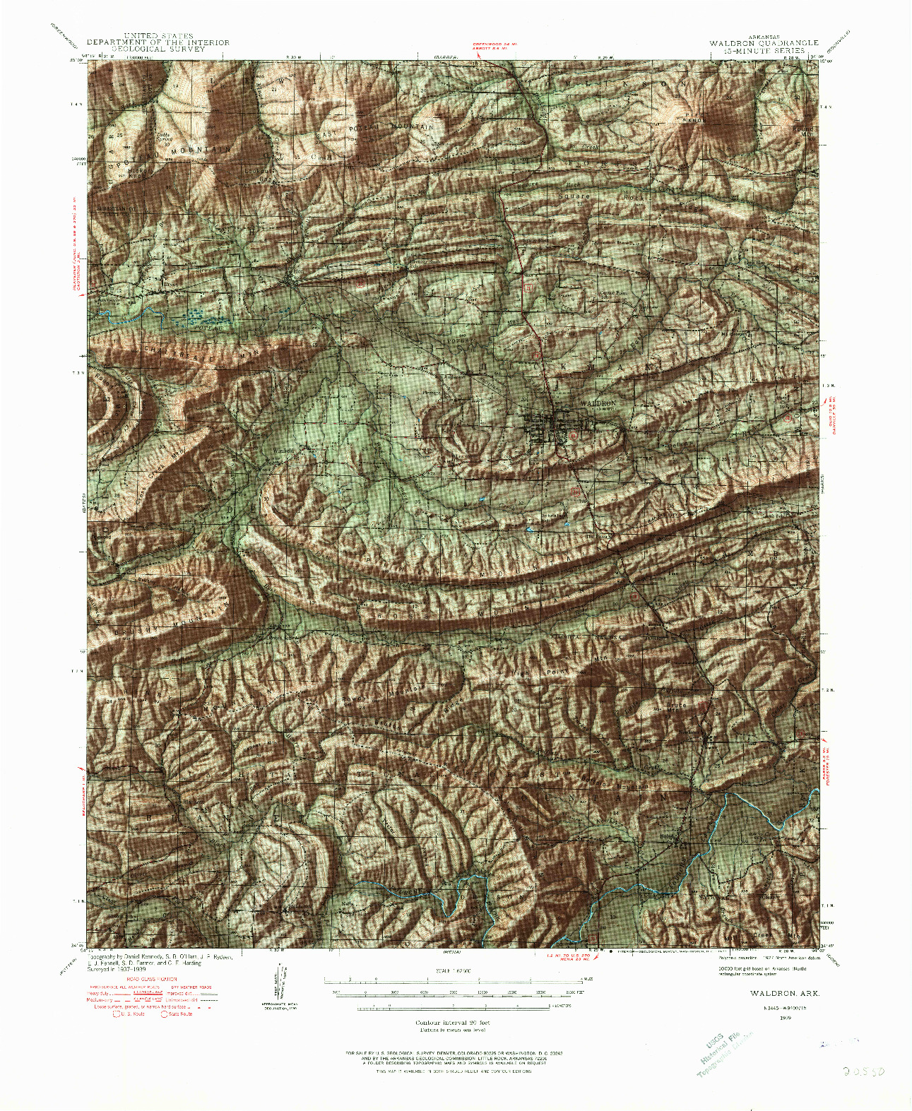 USGS 1:62500-SCALE QUADRANGLE FOR WALDRON, AR 1939