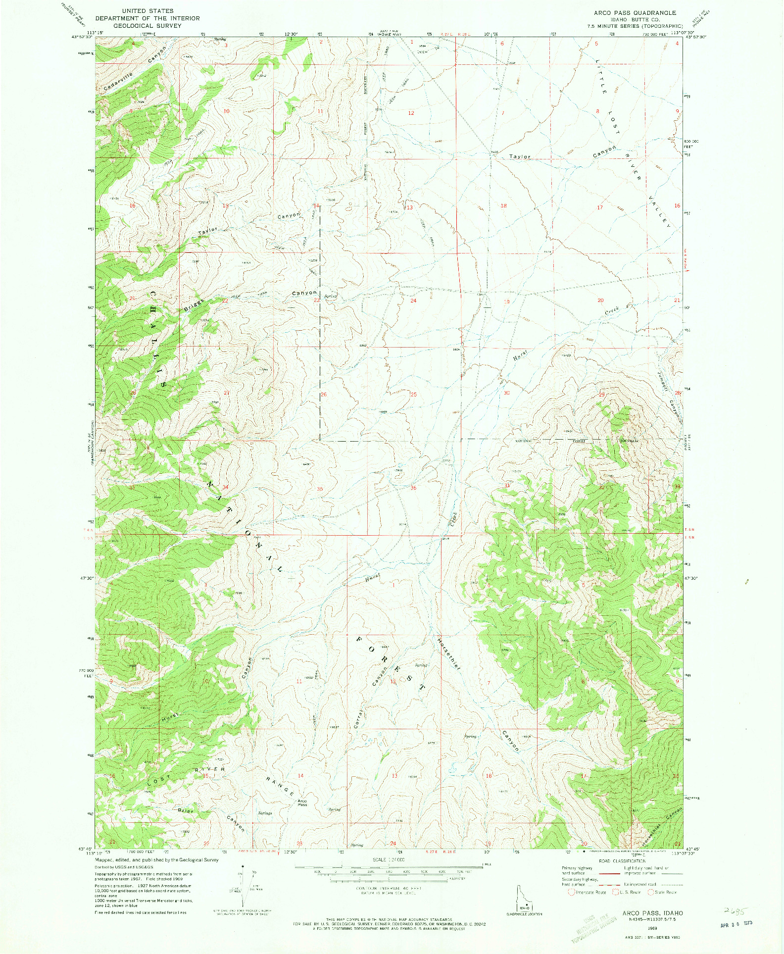 USGS 1:24000-SCALE QUADRANGLE FOR ARCO PASS, ID 1969