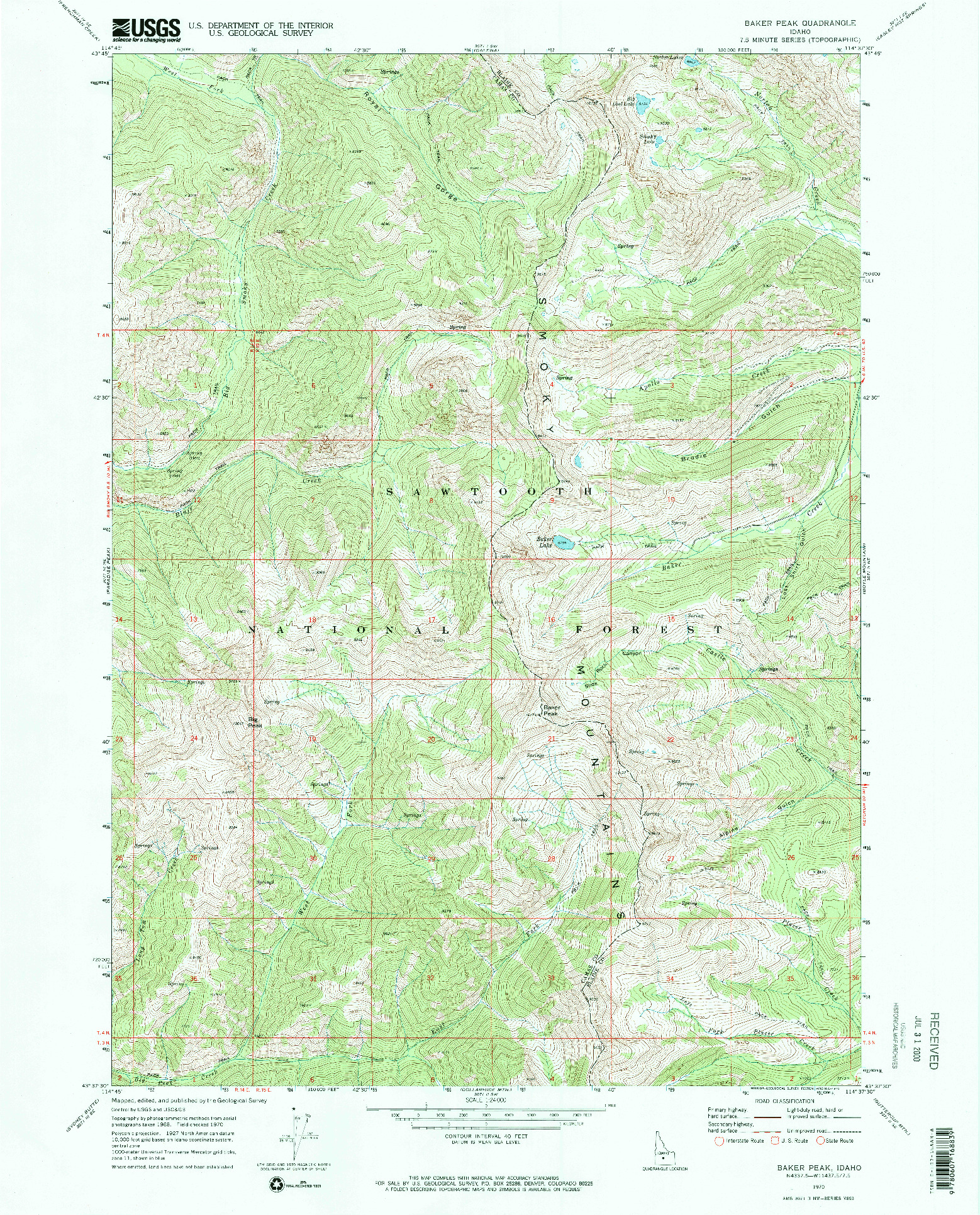 USGS 1:24000-SCALE QUADRANGLE FOR BAKER PEAK, ID 1970