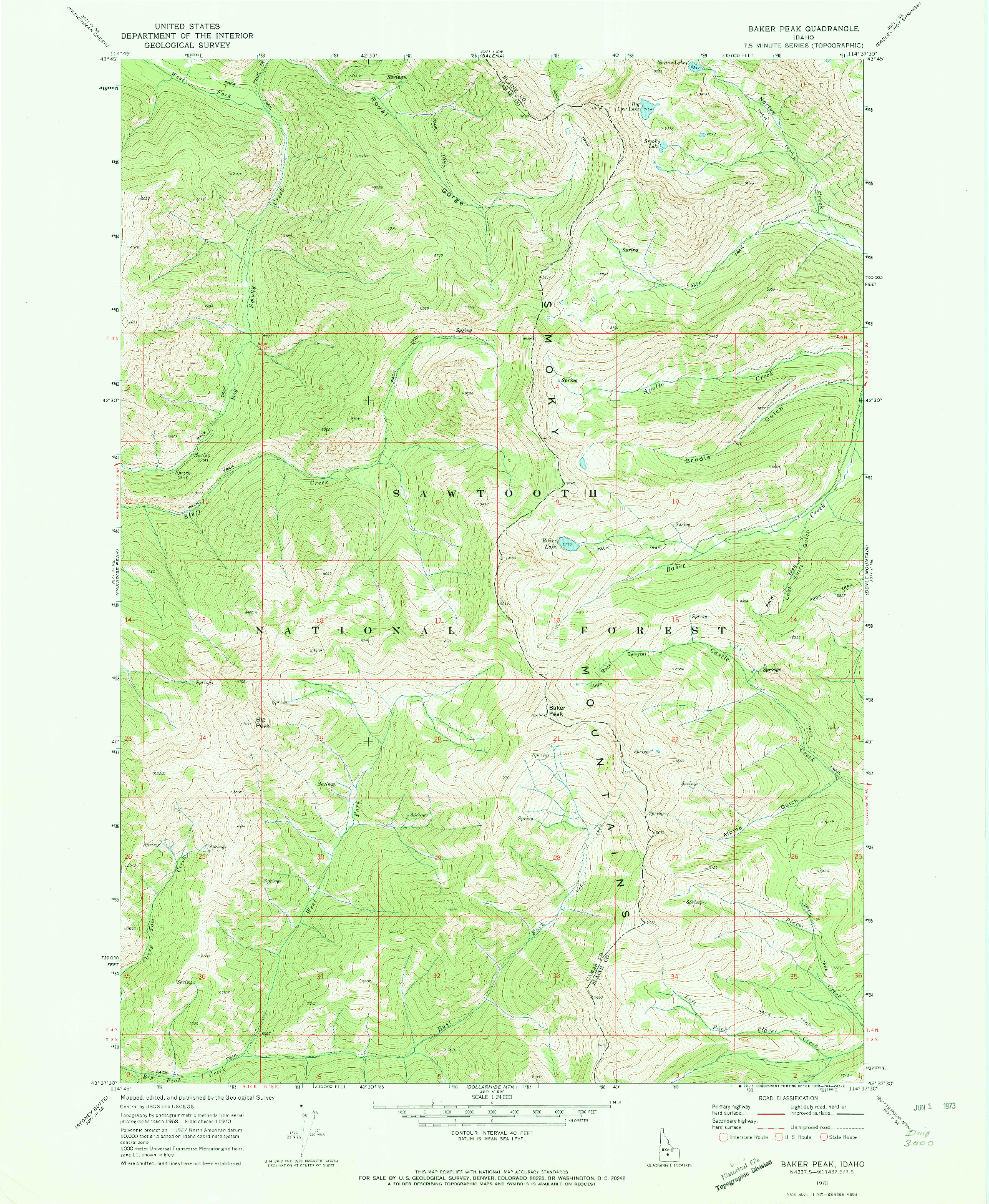 USGS 1:24000-SCALE QUADRANGLE FOR BAKER PEAK, ID 1970