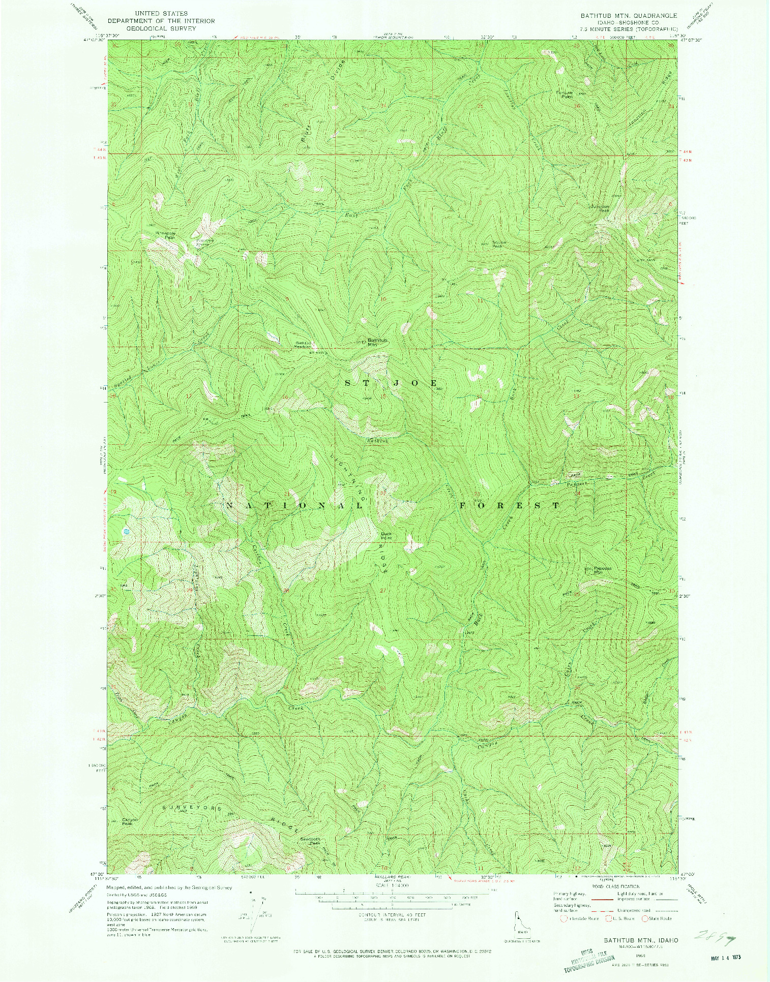 USGS 1:24000-SCALE QUADRANGLE FOR BATHTUB MTN, ID 1969
