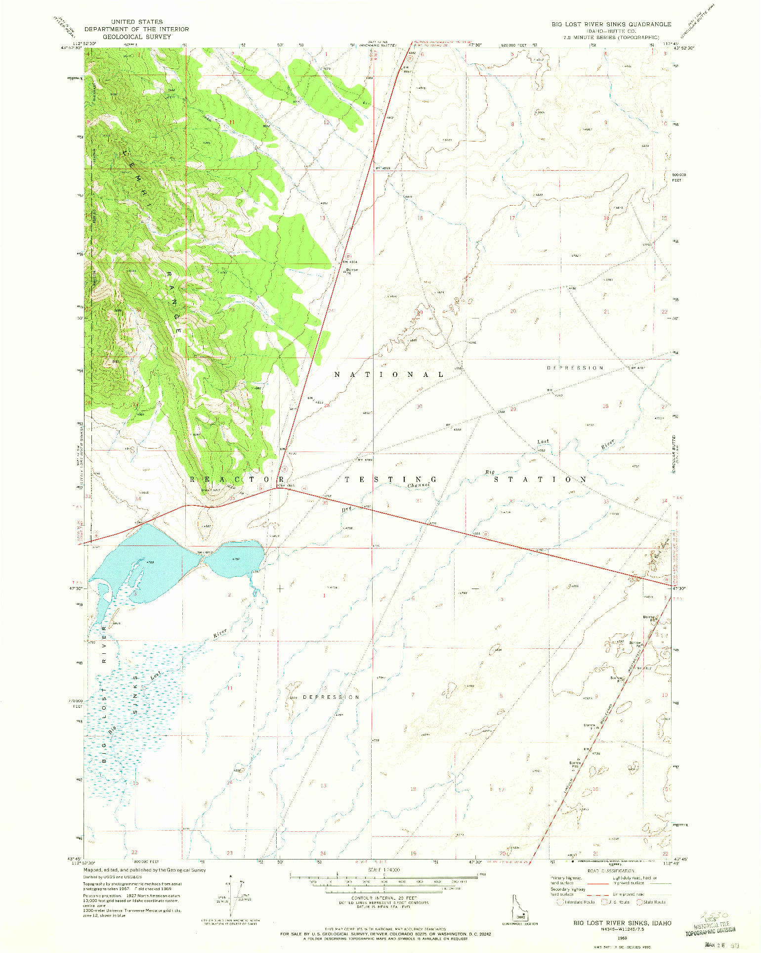 USGS 1:24000-SCALE QUADRANGLE FOR BIG LOST RIVER SINKS, ID 1969