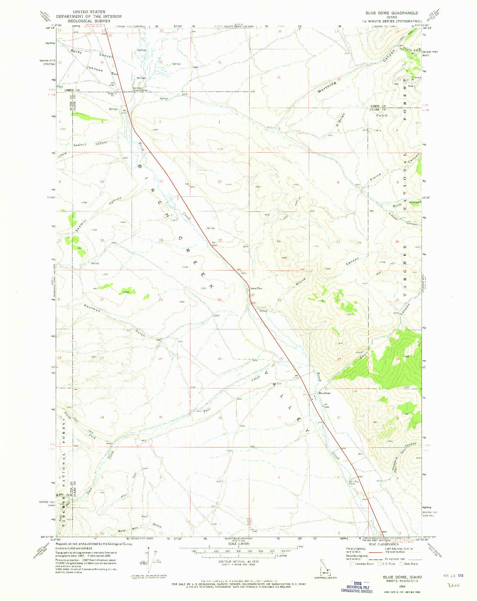 USGS 1:24000-SCALE QUADRANGLE FOR BLUE DOME, ID 1969