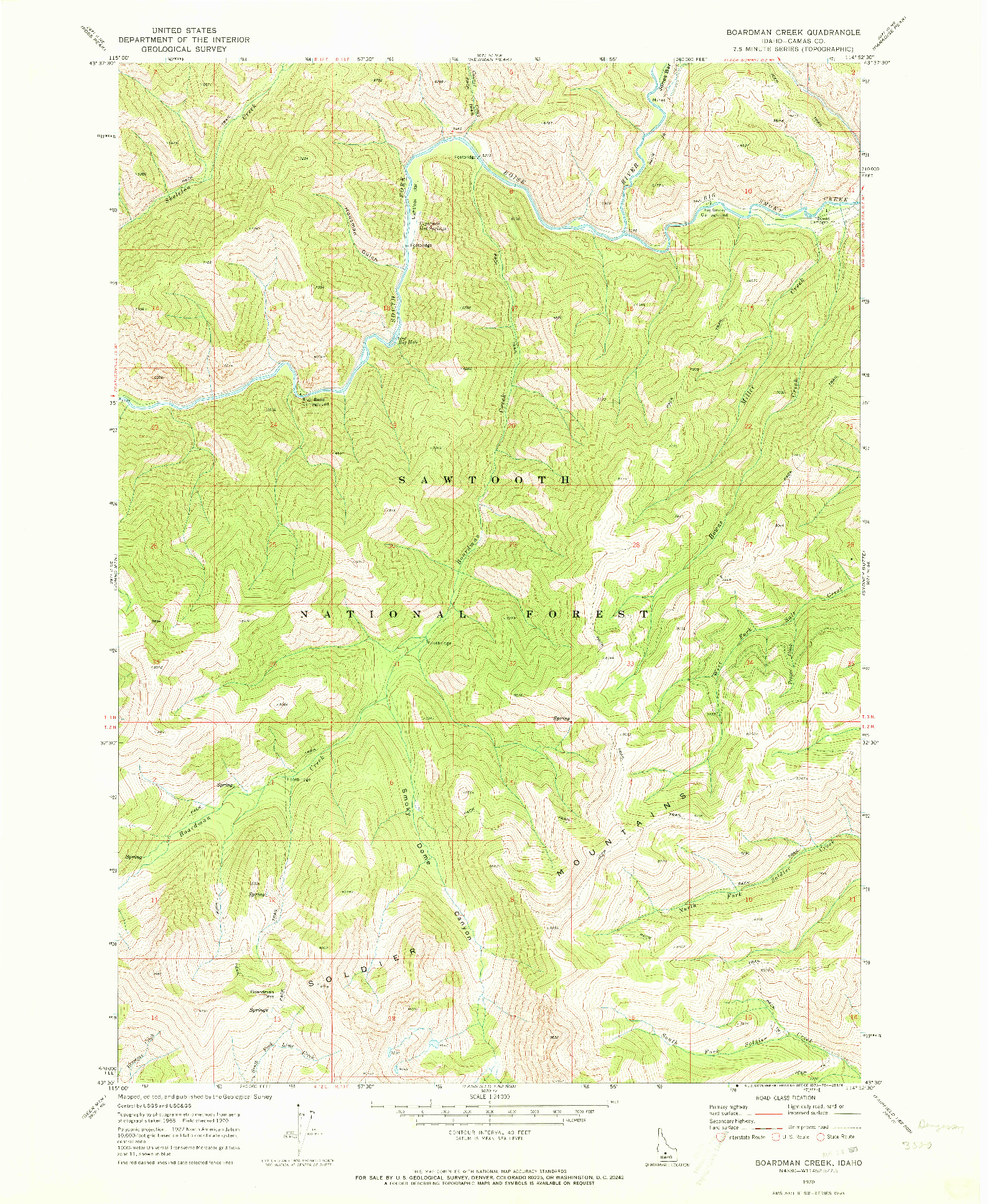 USGS 1:24000-SCALE QUADRANGLE FOR BOARDMAN CREEK, ID 1970