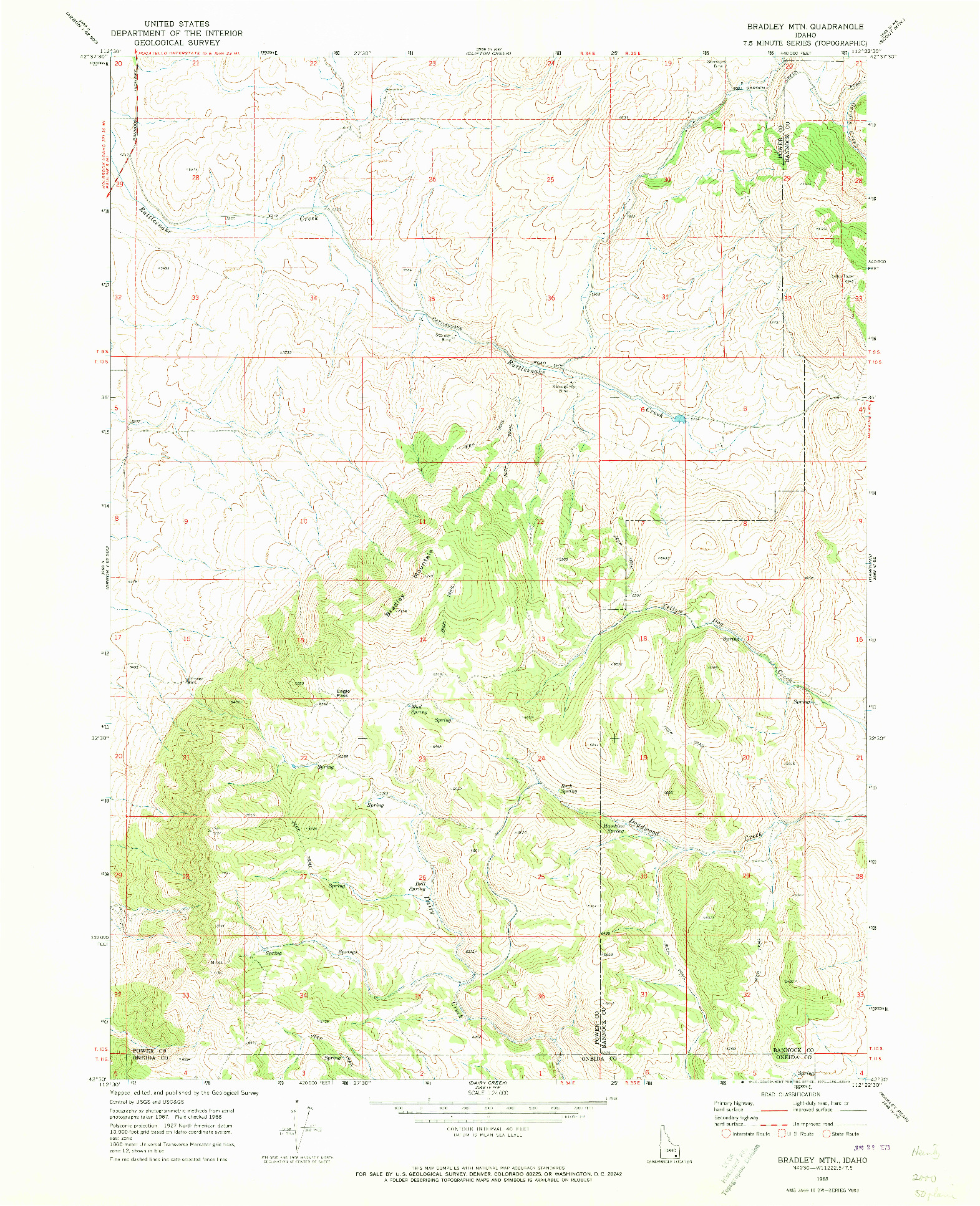 USGS 1:24000-SCALE QUADRANGLE FOR BRADLEY MTN, ID 1968