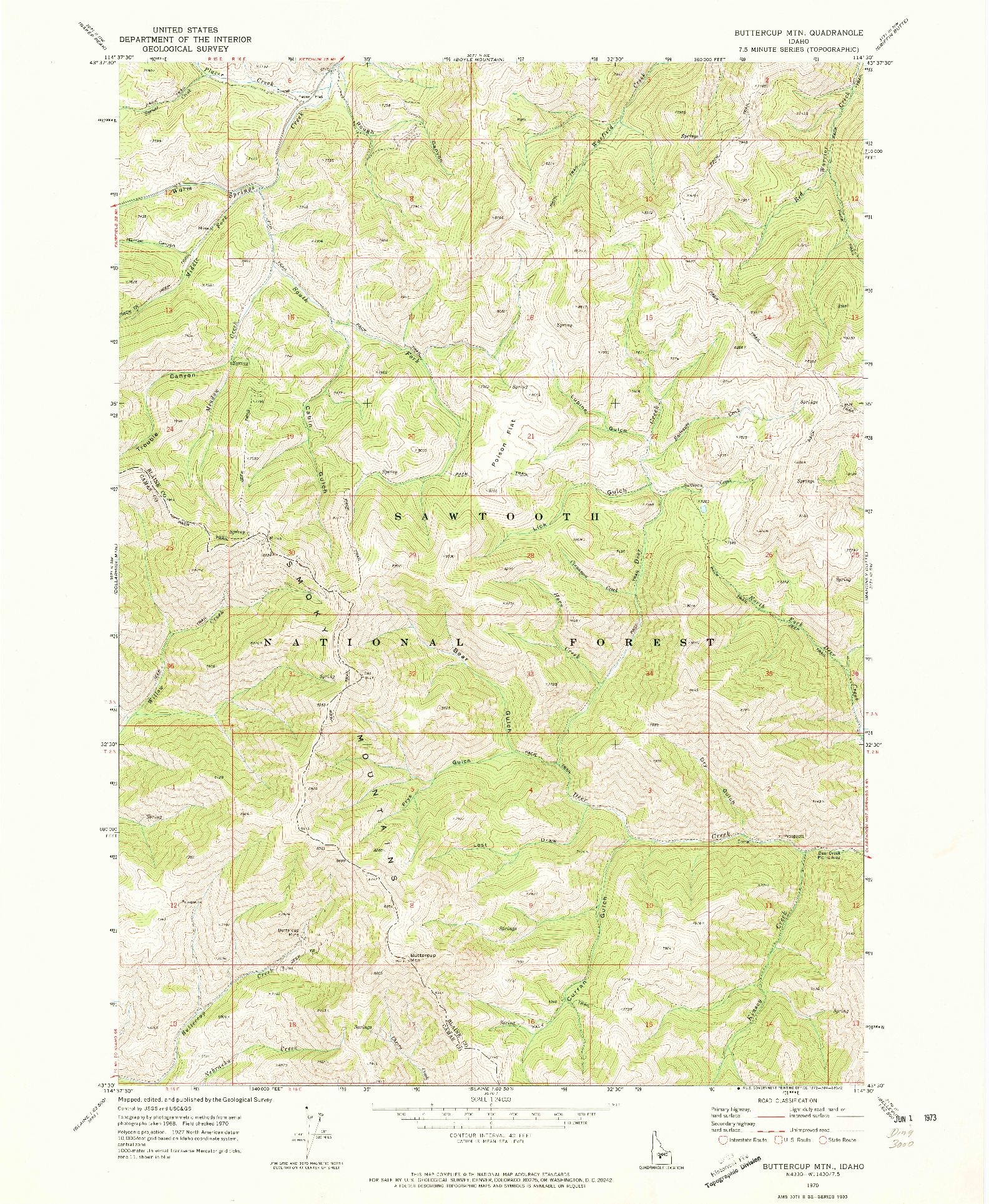 USGS 1:24000-SCALE QUADRANGLE FOR BUTTERCUP MTN, ID 1970