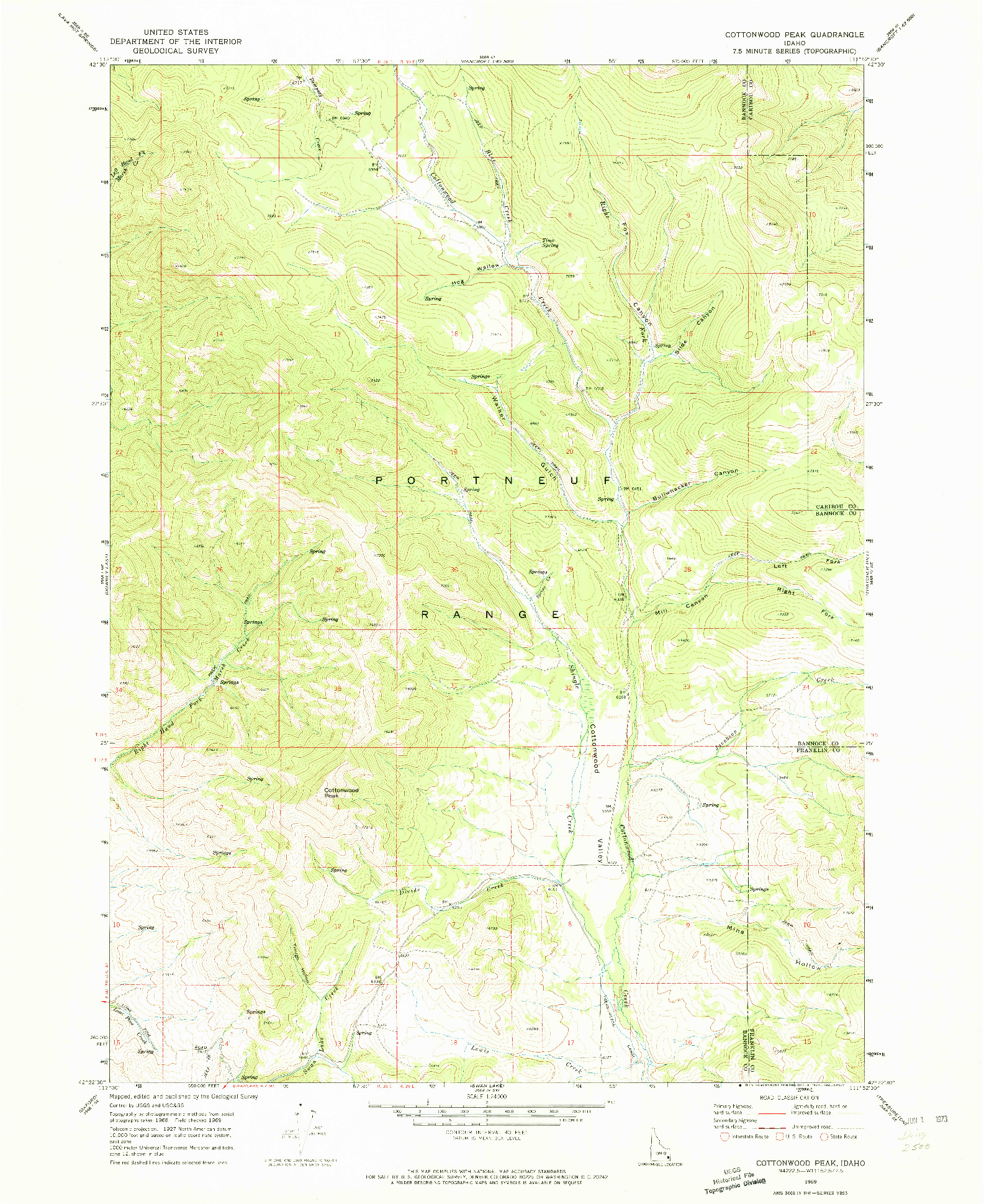 USGS 1:24000-SCALE QUADRANGLE FOR COTTONWOOD PEAK, ID 1969