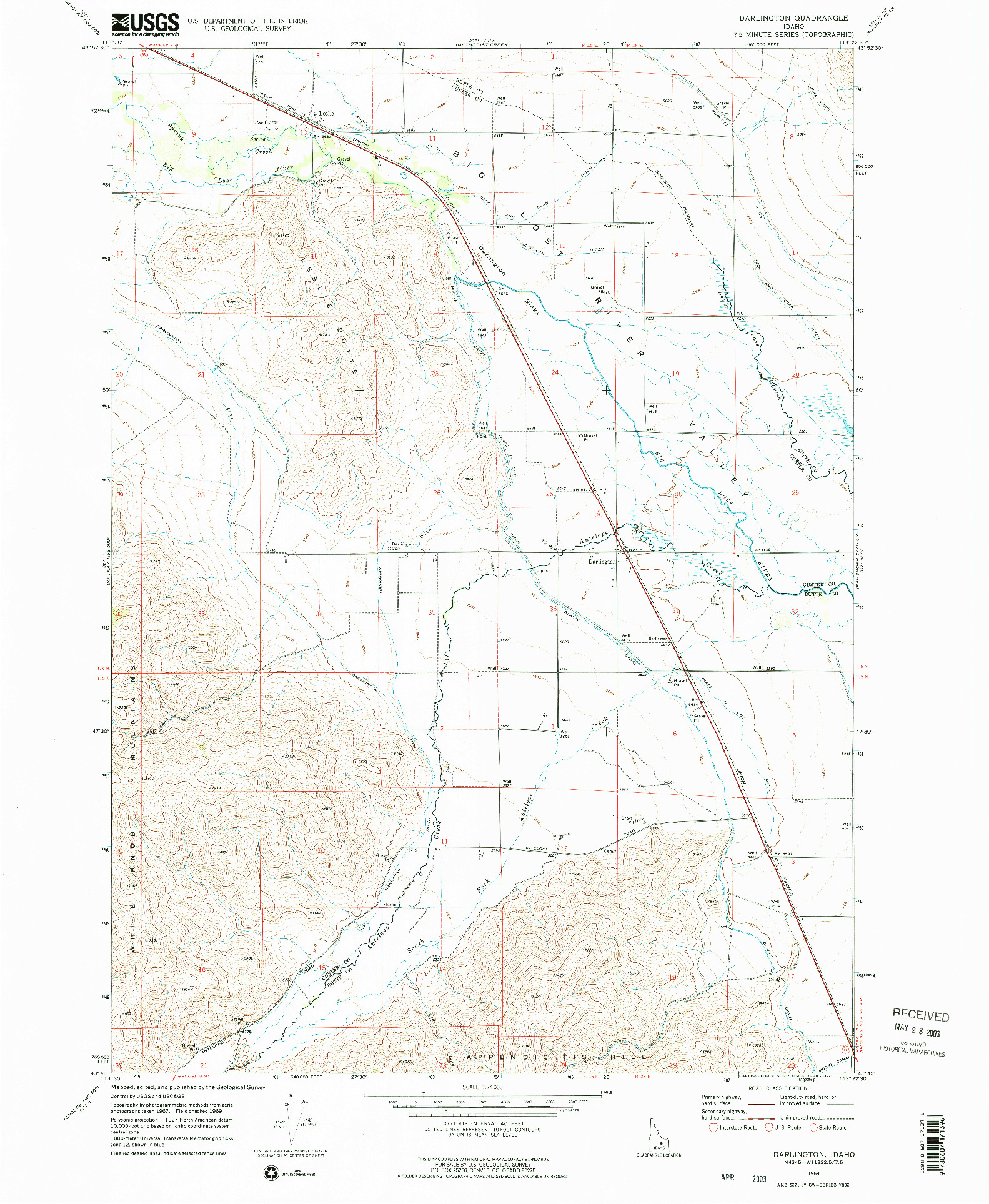 USGS 1:24000-SCALE QUADRANGLE FOR DARLINGTON, ID 1969