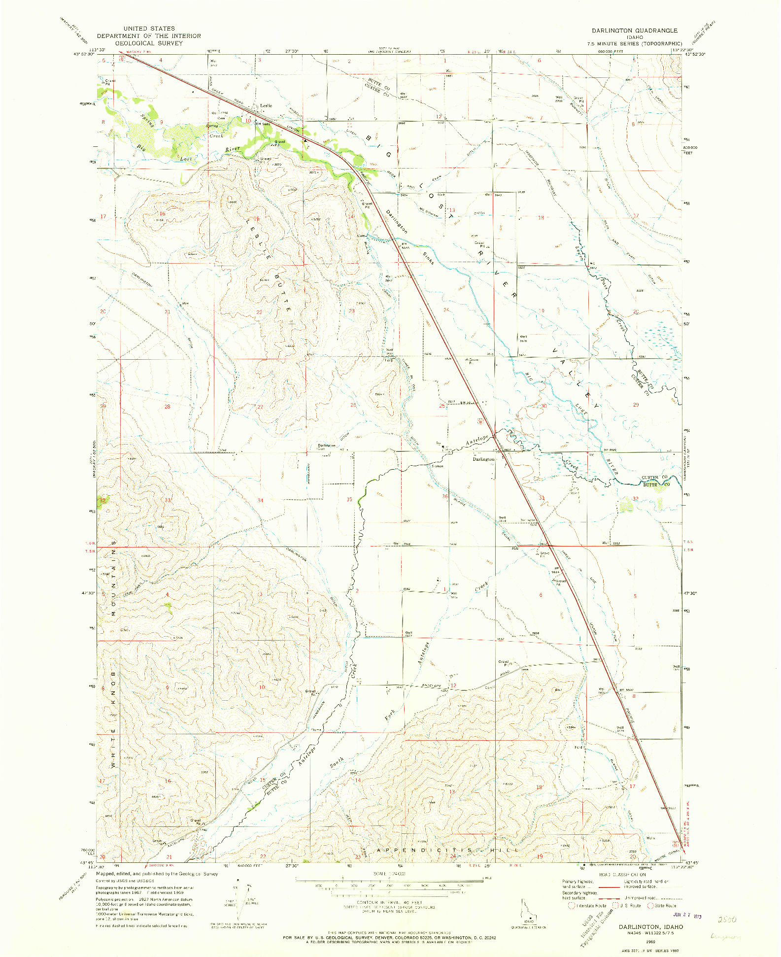 USGS 1:24000-SCALE QUADRANGLE FOR DARLINGTON, ID 1969