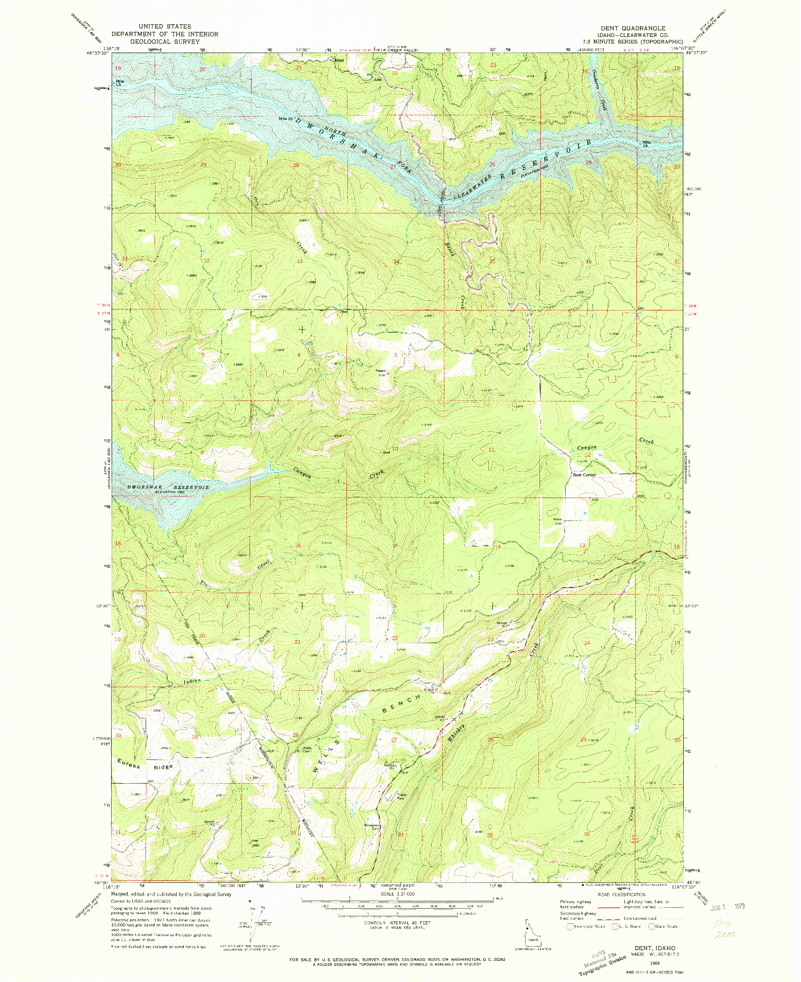 USGS 1:24000-SCALE QUADRANGLE FOR DENT, ID 1969