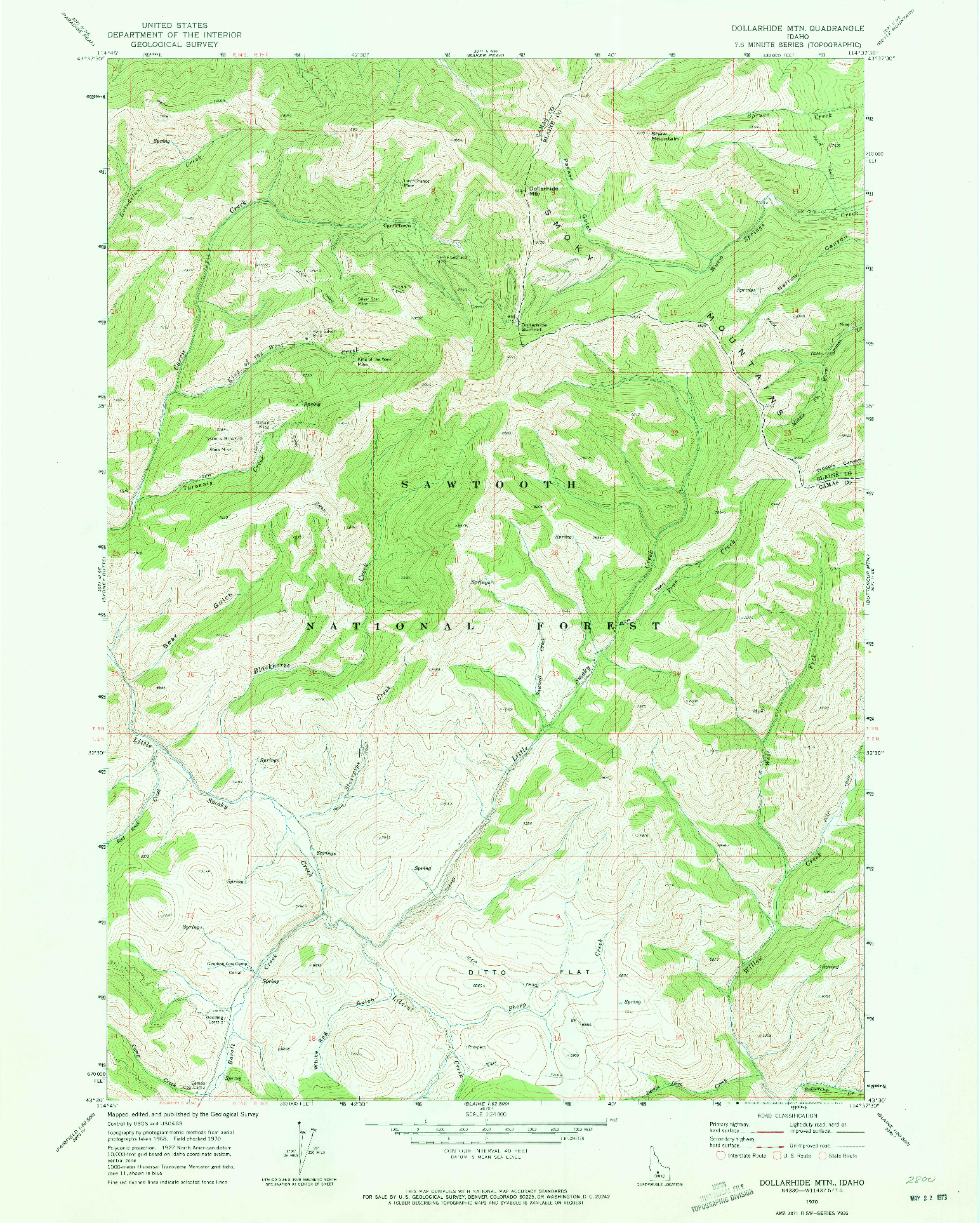 USGS 1:24000-SCALE QUADRANGLE FOR DOLLARHIDE MTN, ID 1970