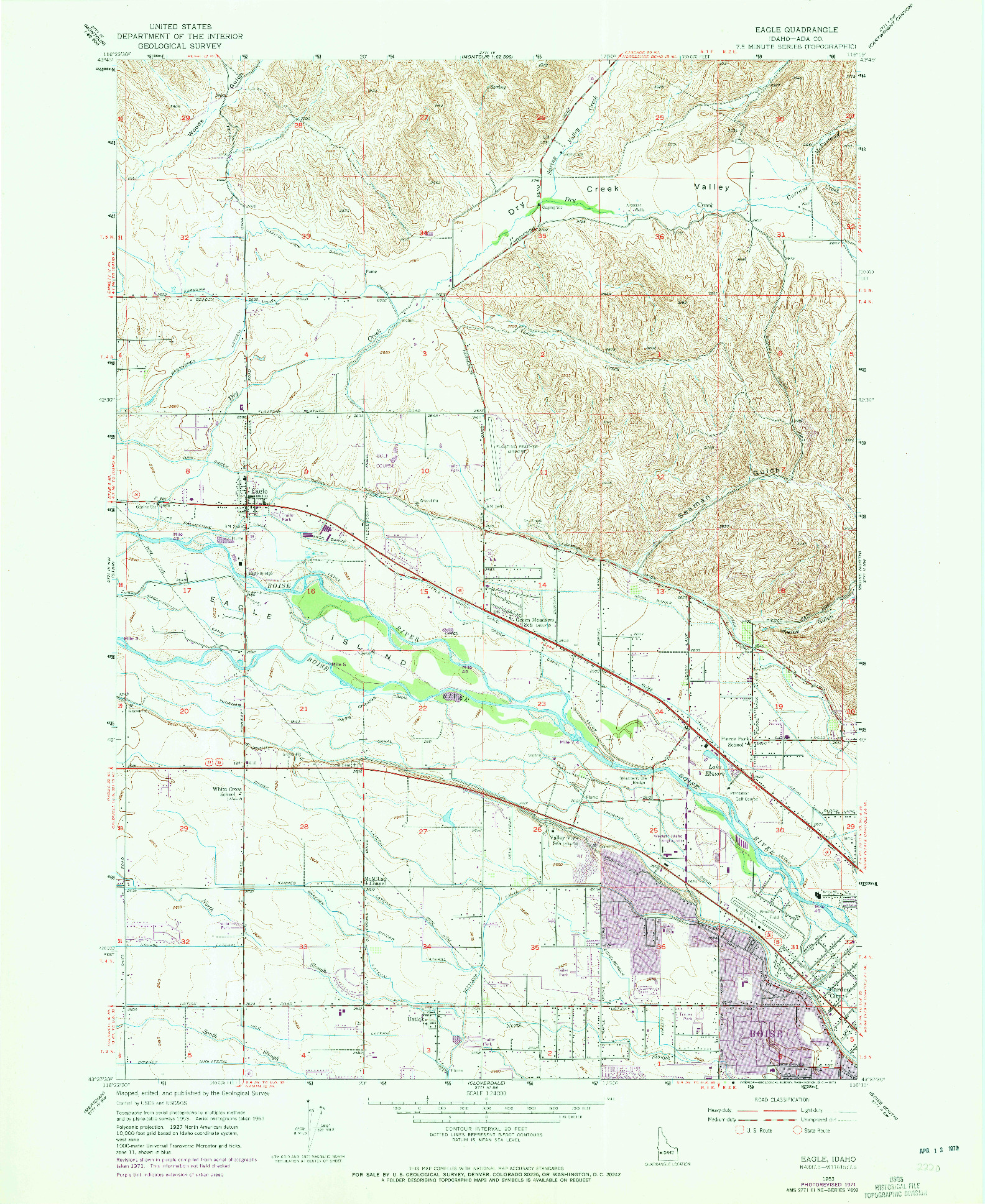 USGS 1:24000-SCALE QUADRANGLE FOR EAGLE, ID 1953