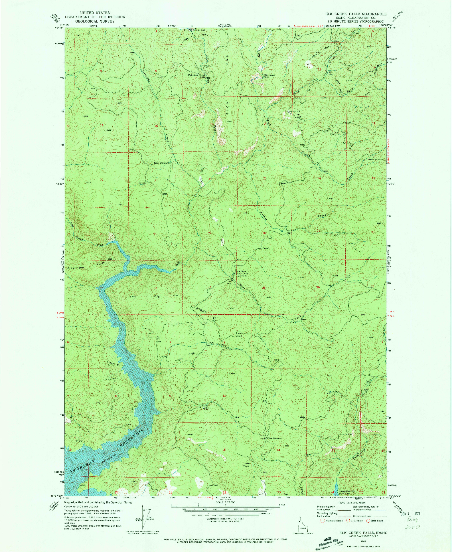 USGS 1:24000-SCALE QUADRANGLE FOR ELK CREEK FALLS, ID 1969