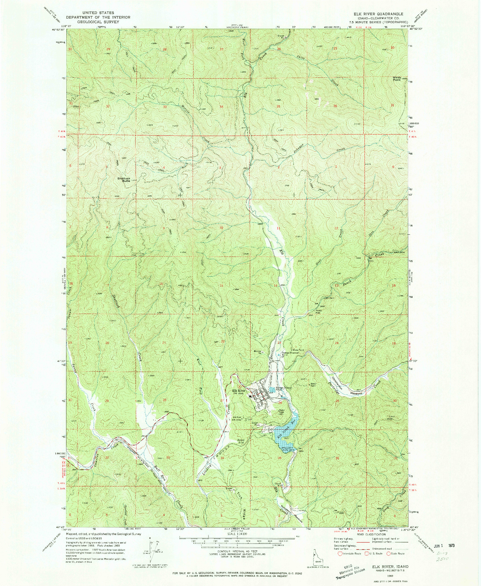 USGS 1:24000-SCALE QUADRANGLE FOR ELK RIVER, ID 1969