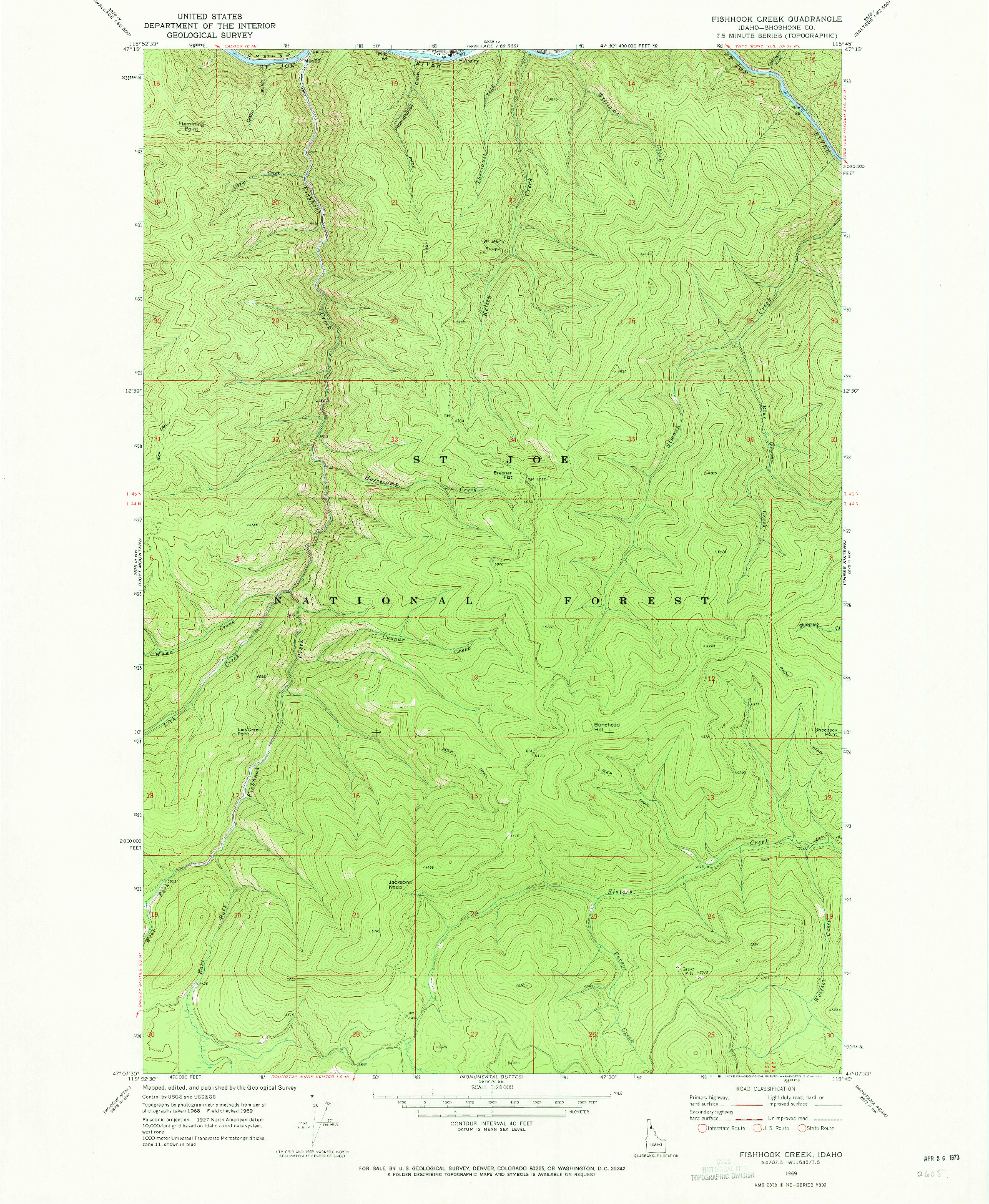USGS 1:24000-SCALE QUADRANGLE FOR FISHHOOK CREEK, ID 1969