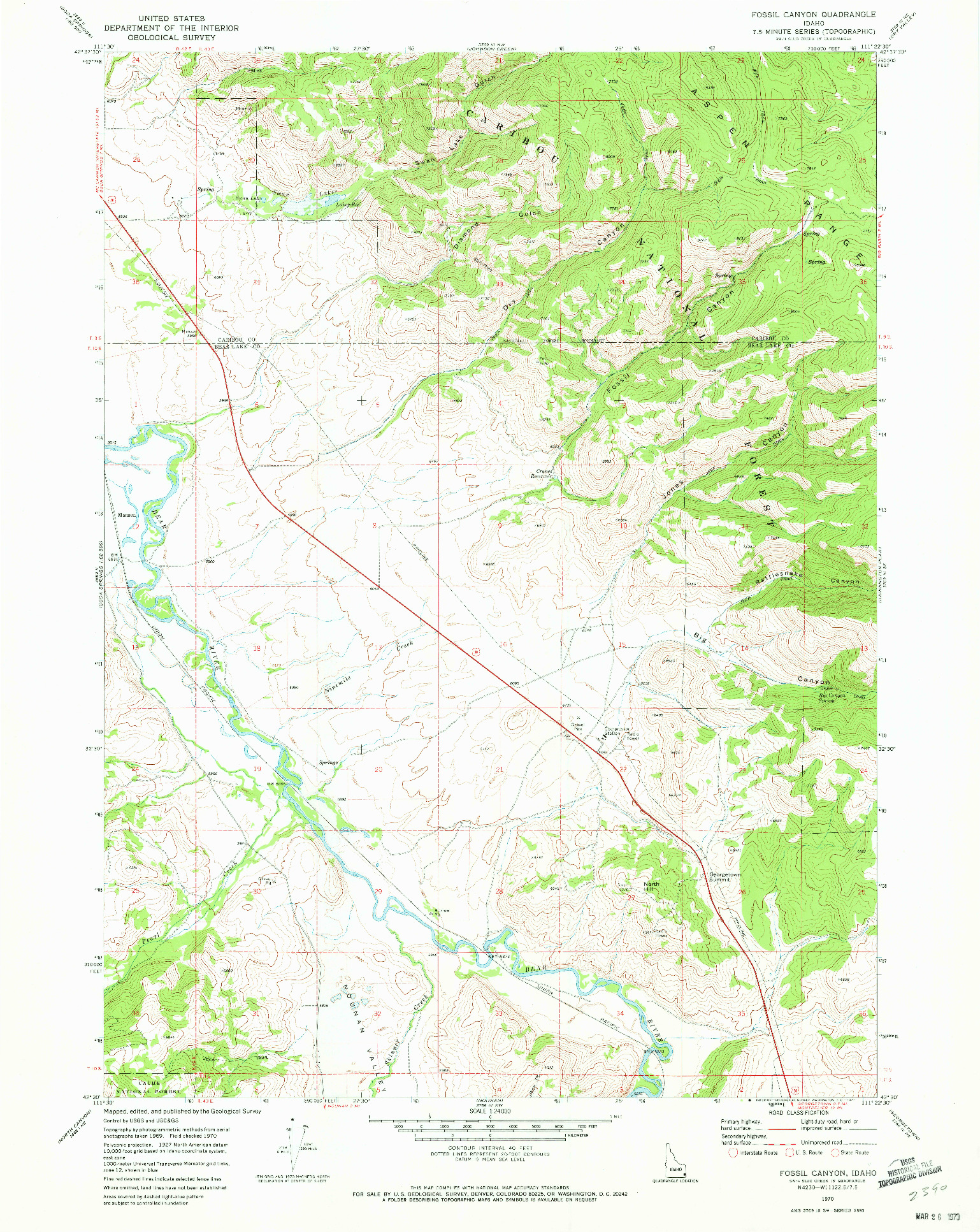 USGS 1:24000-SCALE QUADRANGLE FOR FOSSIL CANYON, ID 1970