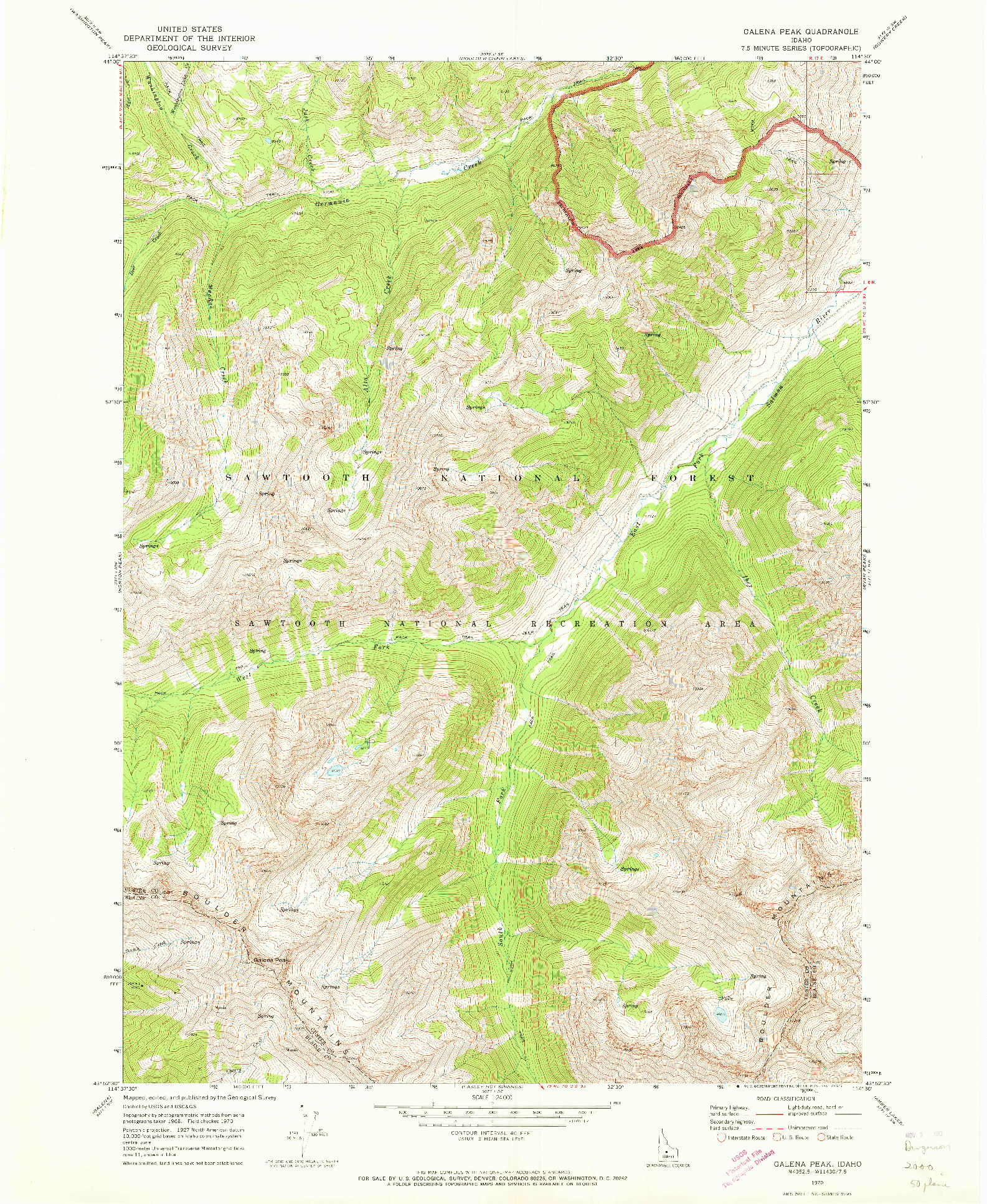 USGS 1:24000-SCALE QUADRANGLE FOR GALENA PEAK, ID 1970