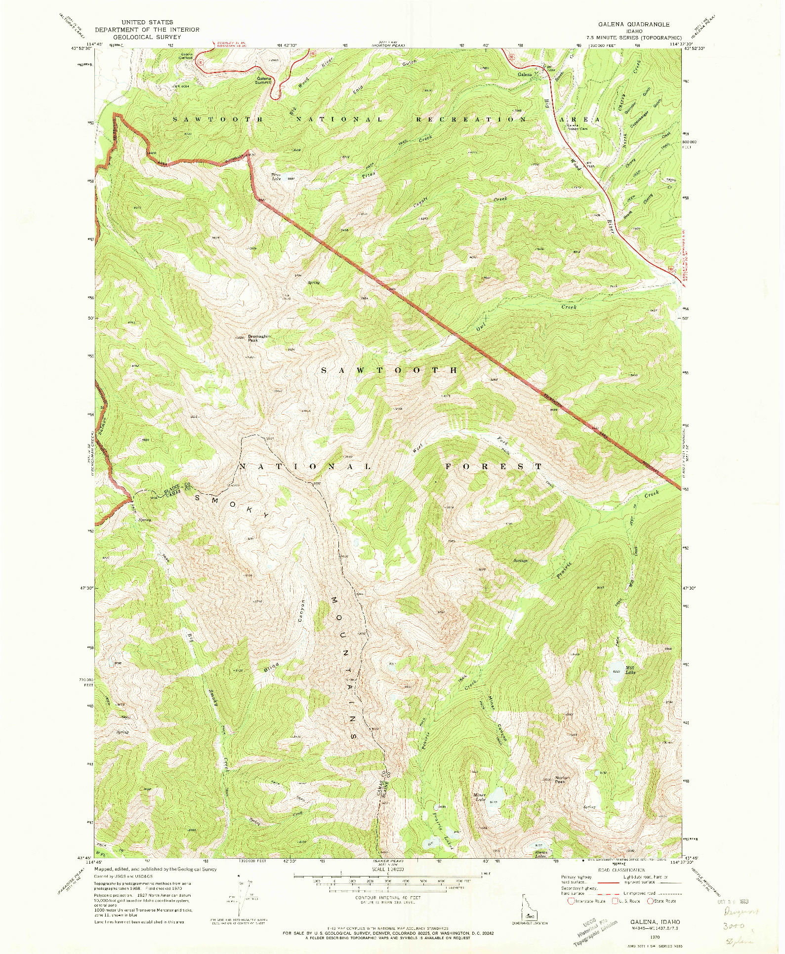 USGS 1:24000-SCALE QUADRANGLE FOR GALENA, ID 1970
