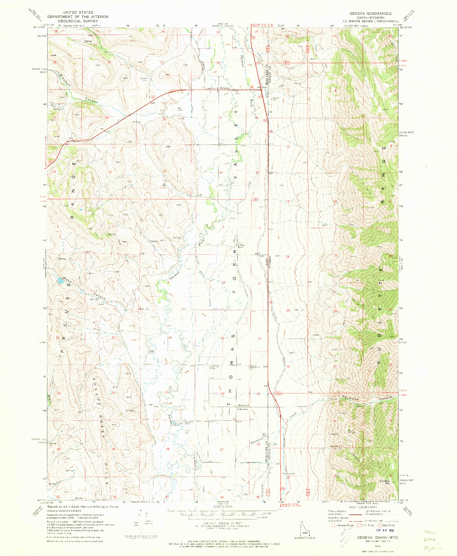 USGS 1:24000-SCALE QUADRANGLE FOR GENEVA, ID 1970