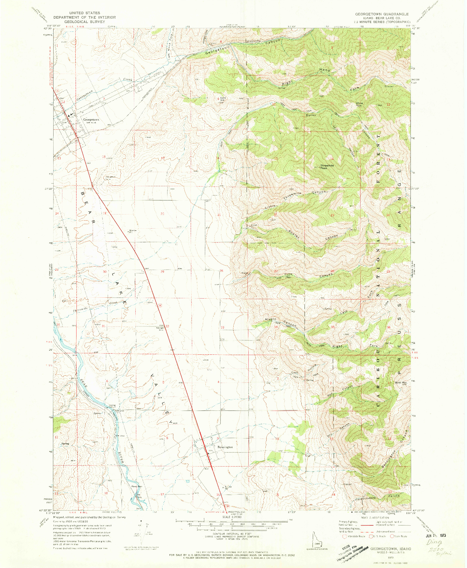 USGS 1:24000-SCALE QUADRANGLE FOR GEORGETOWN, ID 1970