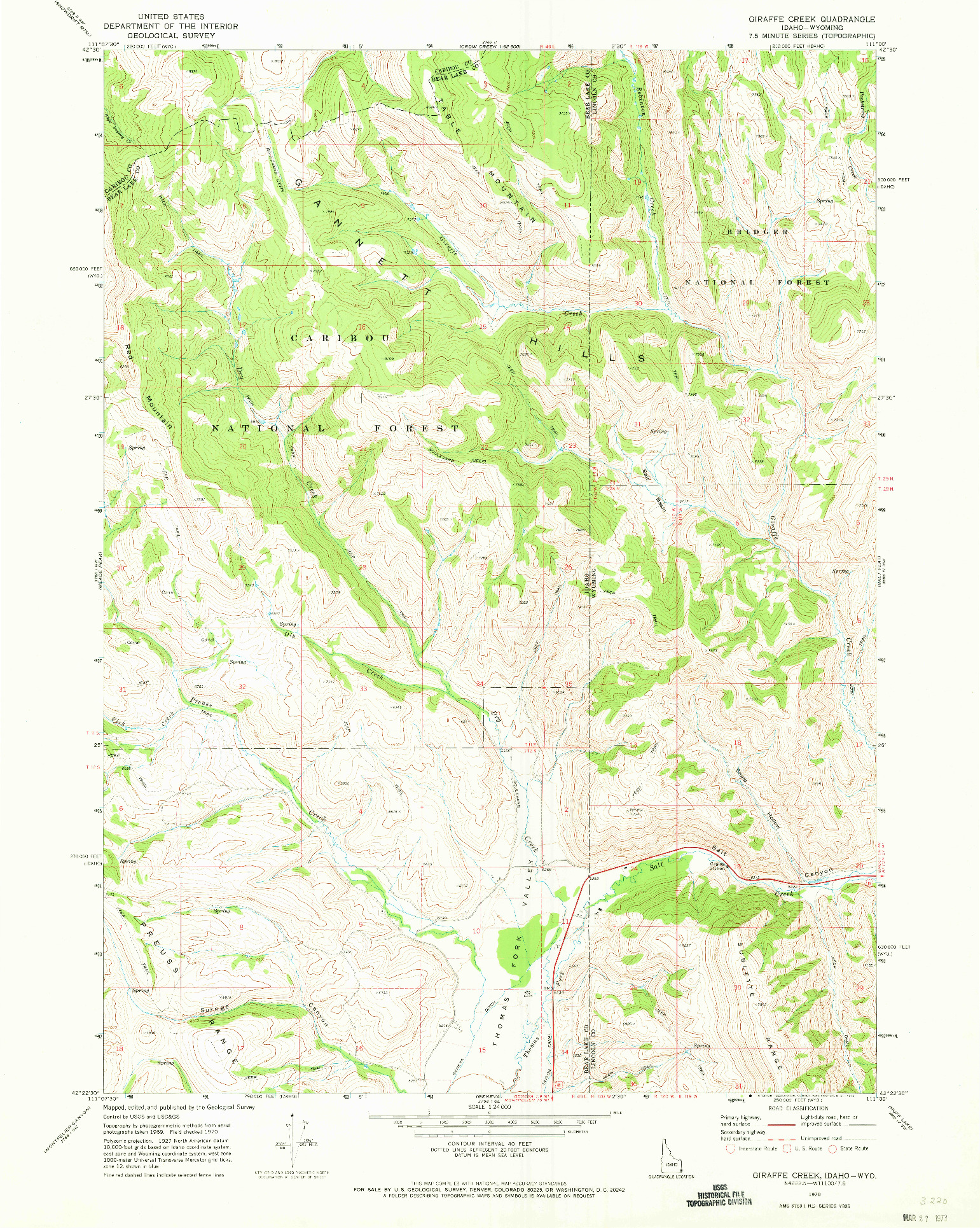 USGS 1:24000-SCALE QUADRANGLE FOR GIRAFFE CREEK, ID 1970