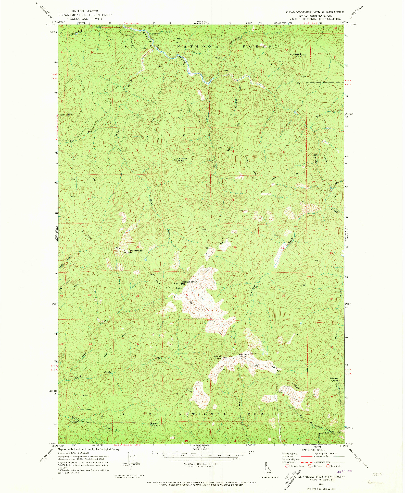USGS 1:24000-SCALE QUADRANGLE FOR GRANDMOTHER MTN, ID 1969